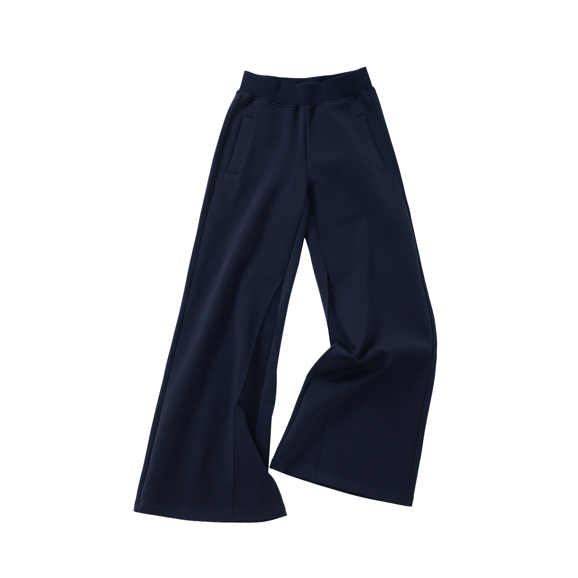 Navy Blue Mid-Rise Slightly Flared Wide-Leg Sweatpants