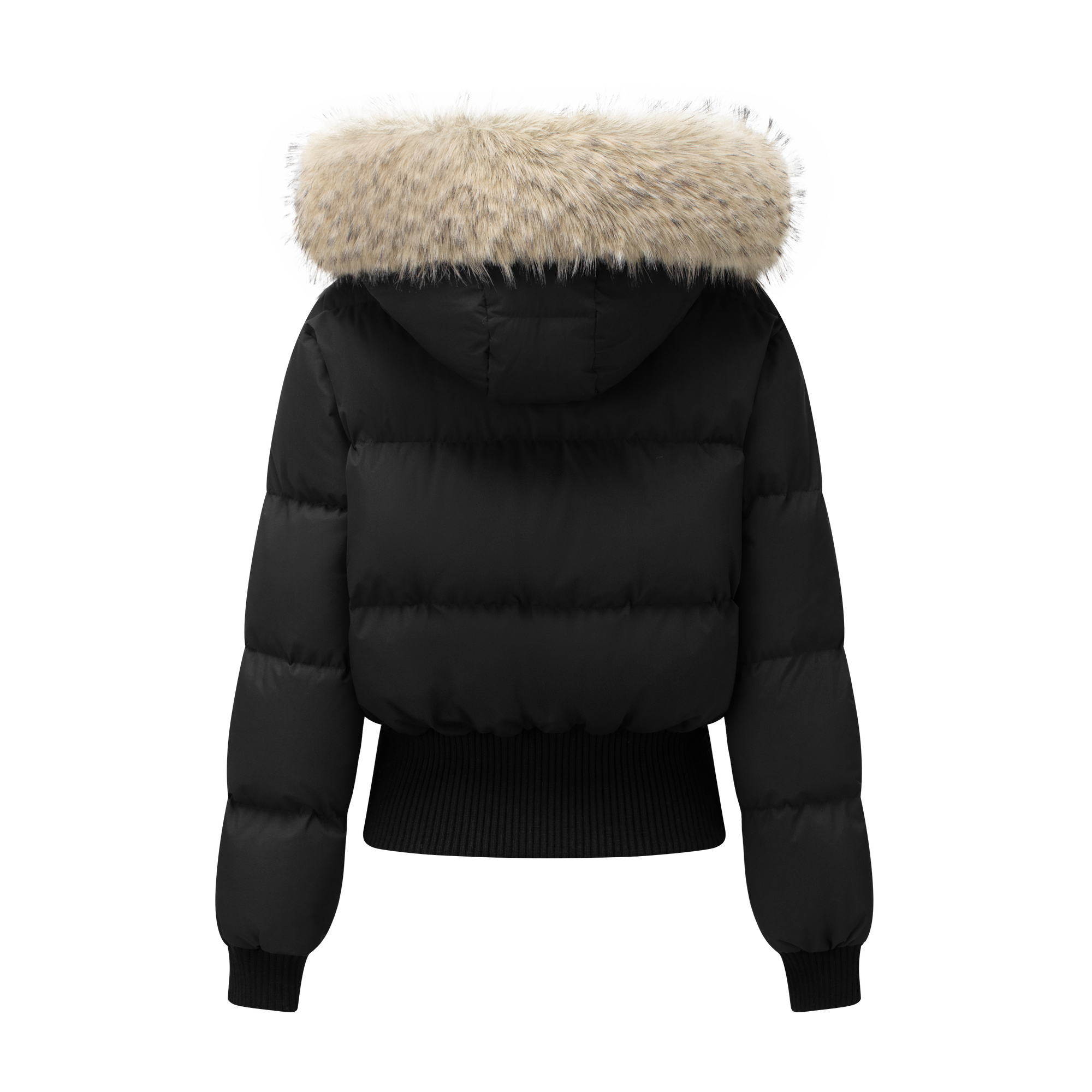 Black Short Down Jacket with Detachable Large Fur Collar