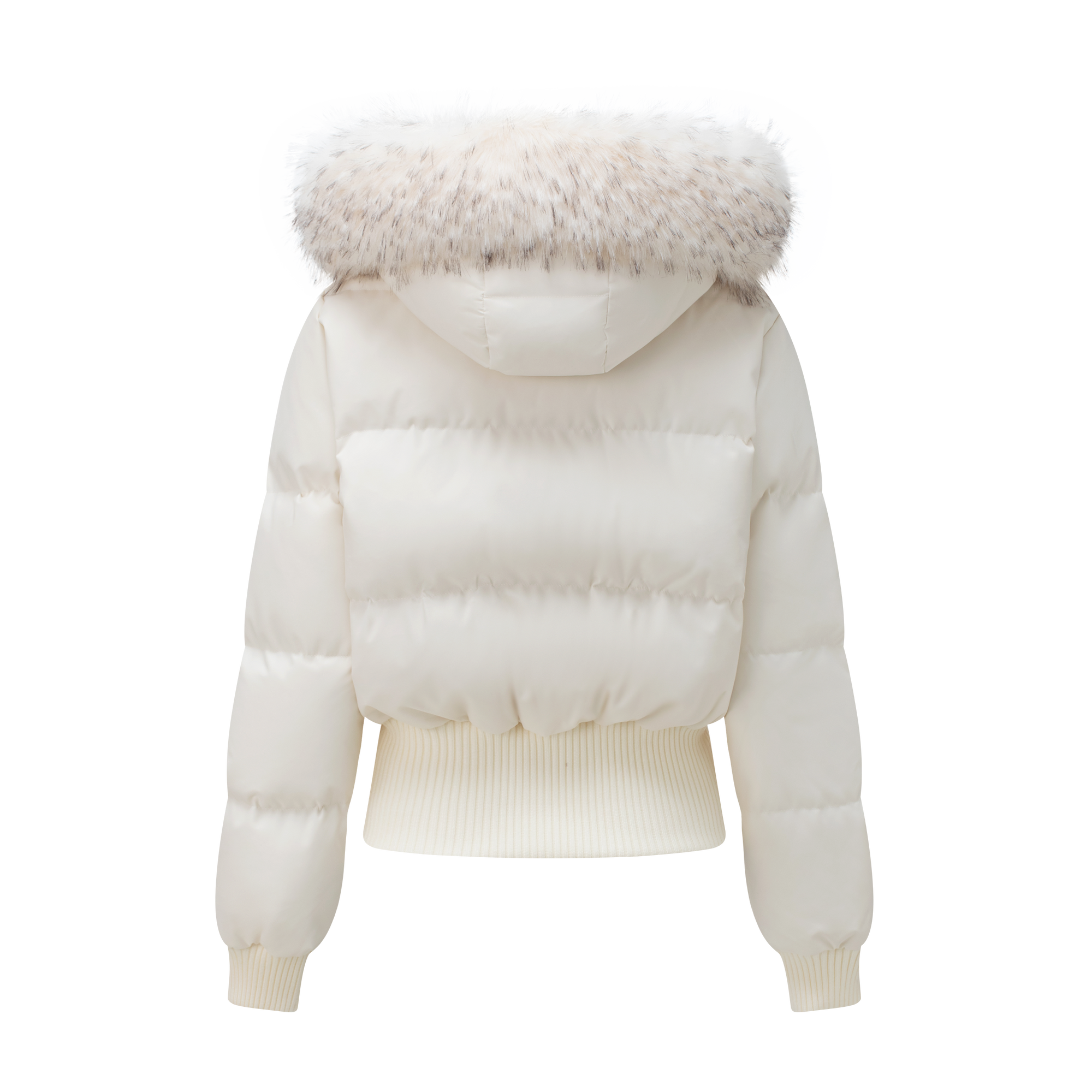 Beige Short Down Jacket with Detachable Large Fur Collar