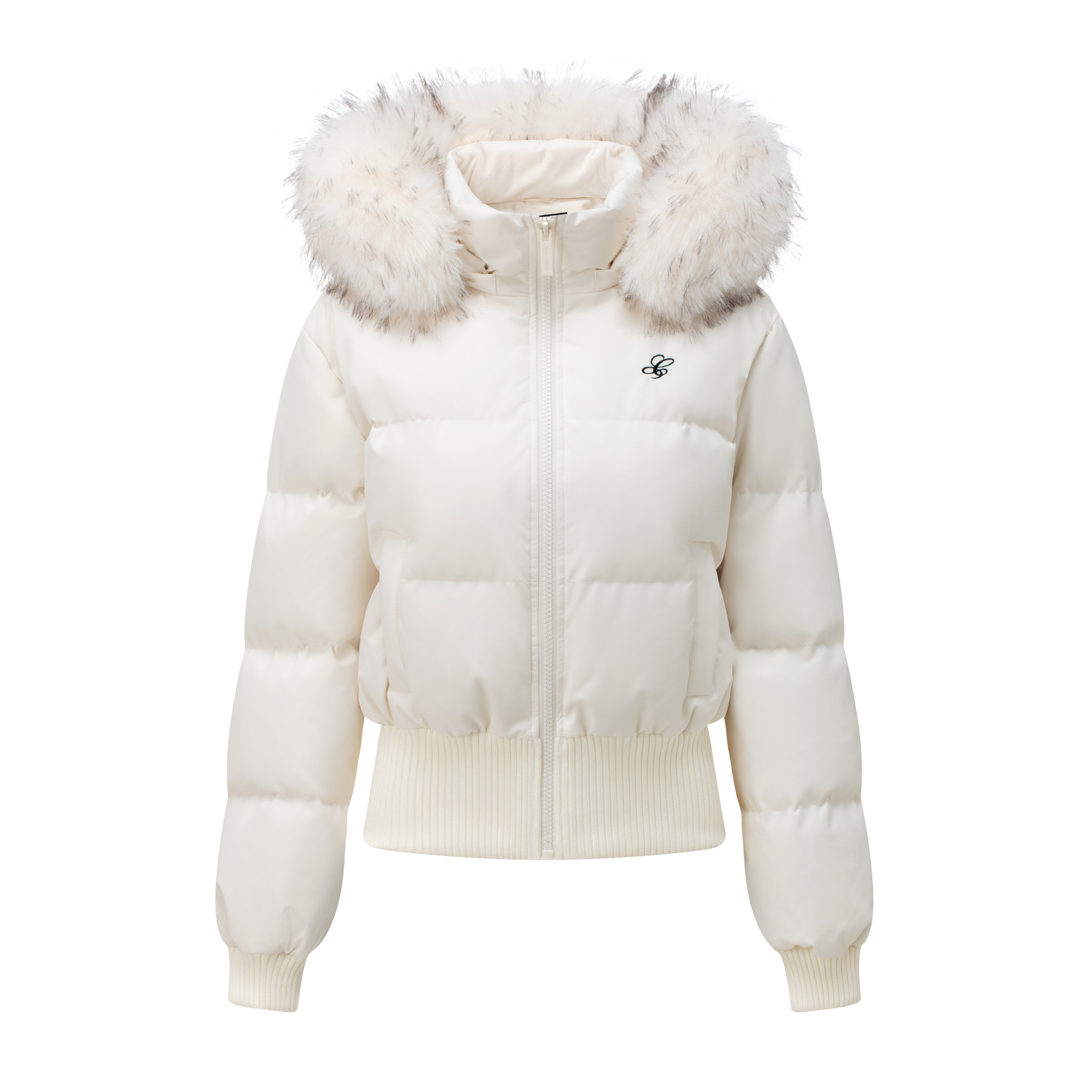 Beige Short Down Jacket with Detachable Large Fur Collar