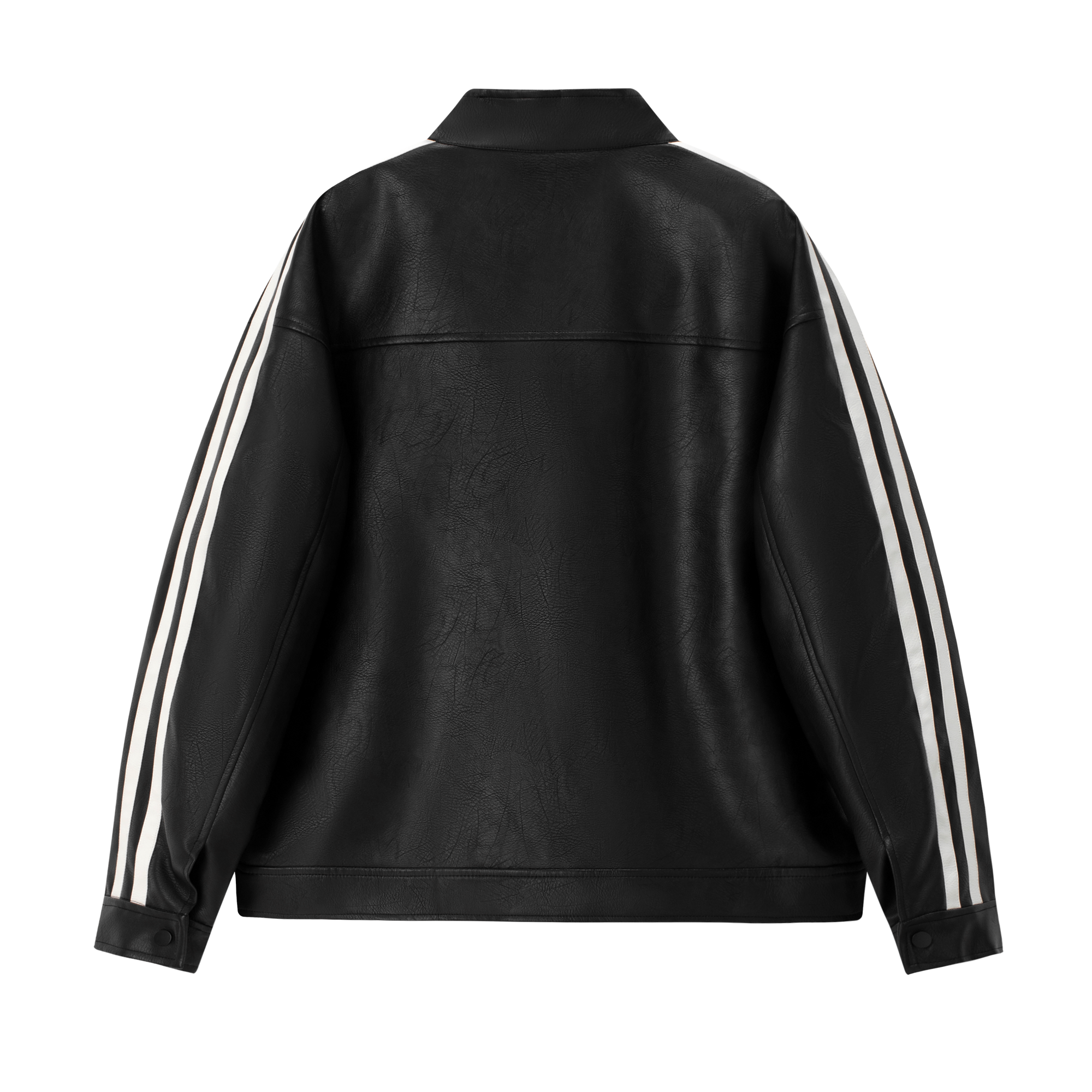 Black Retro Patchwork Stand Collar Leather Jacket