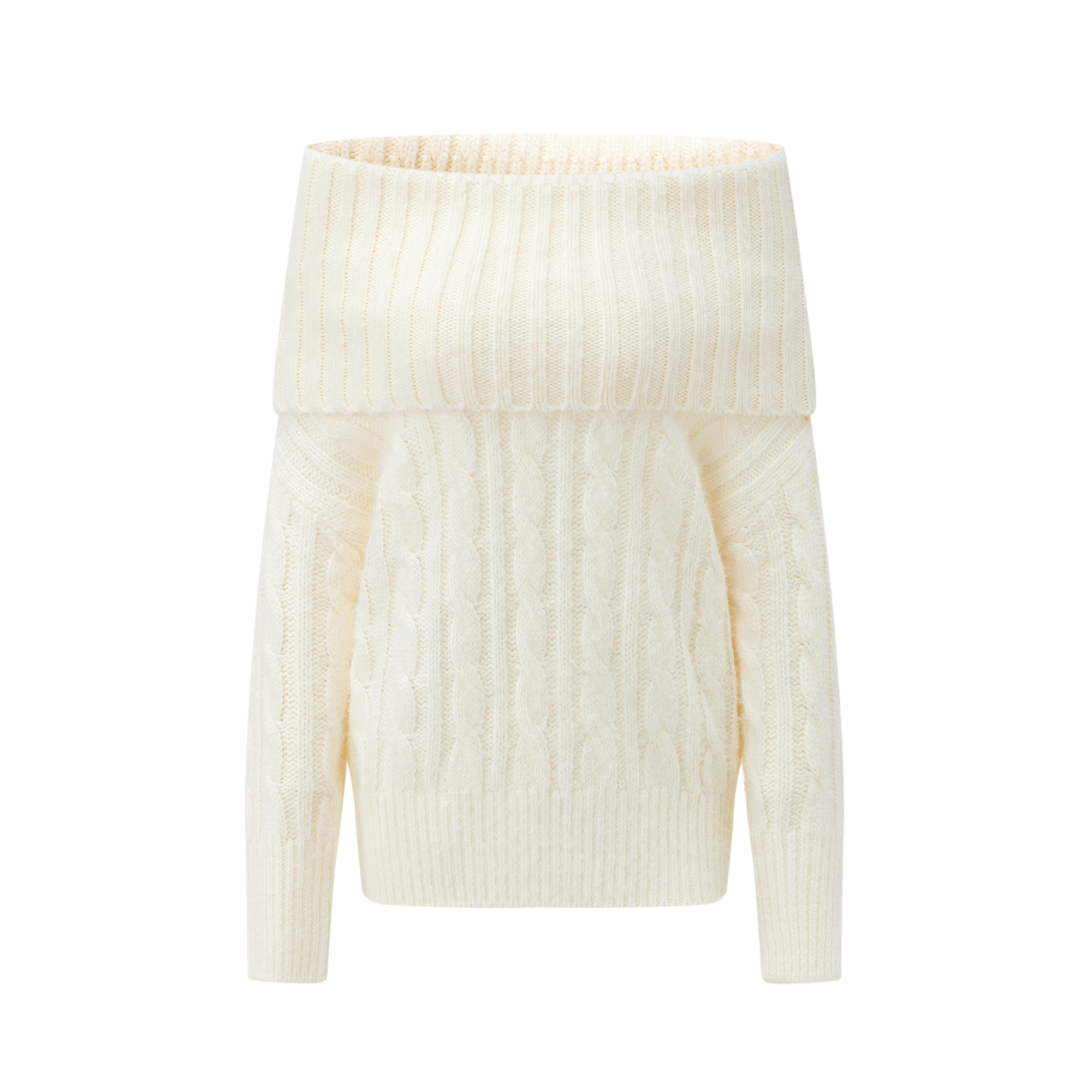 White Off-Shoulder Cable Knit Textured Sweater