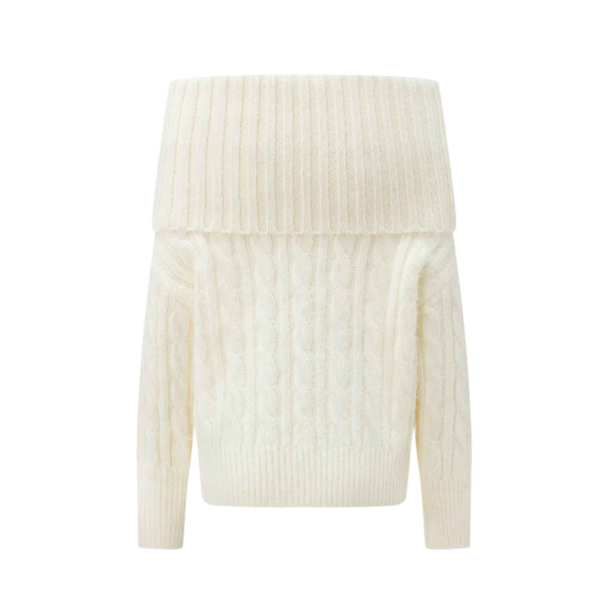 White Off-Shoulder Cable Knit Textured Sweater
