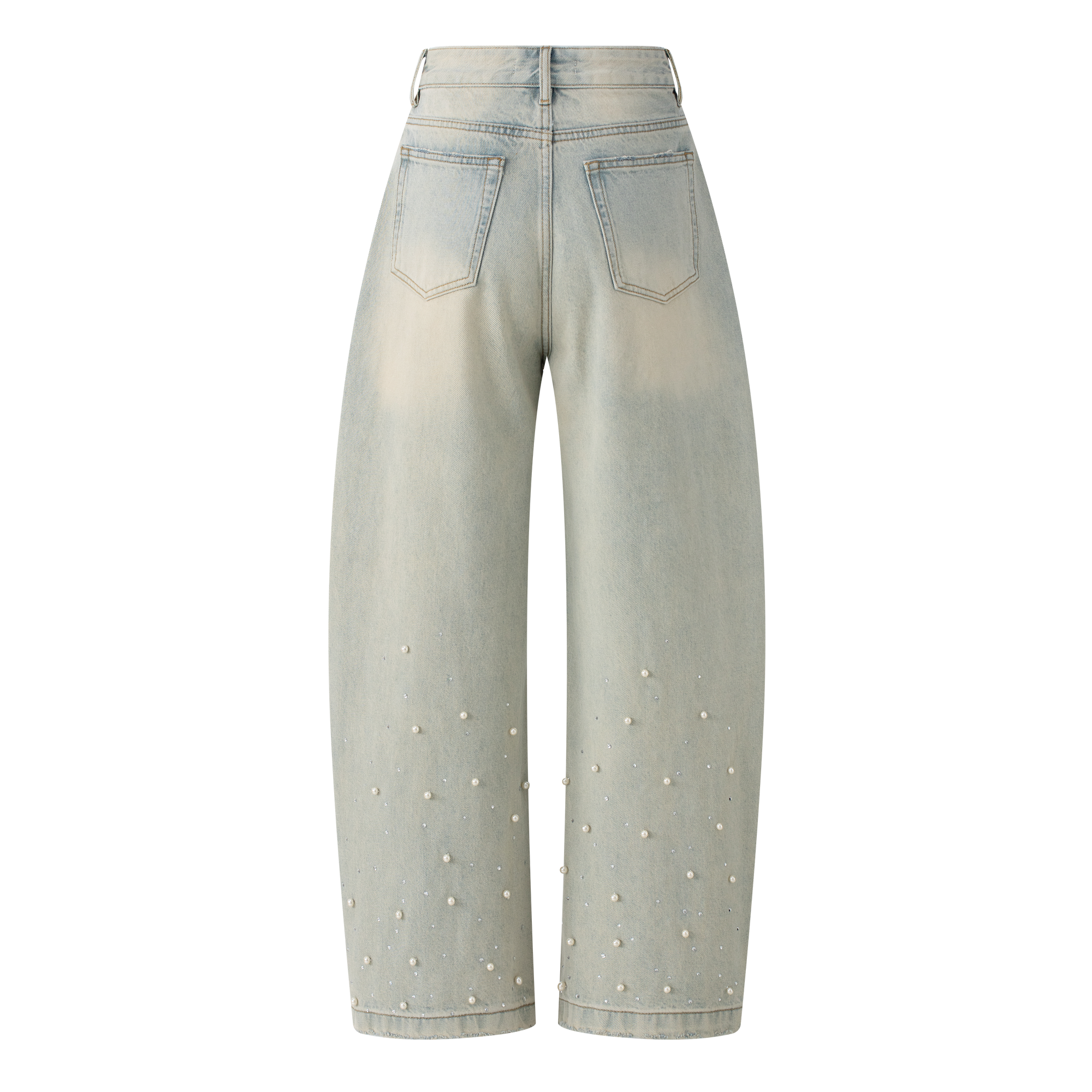 Light Blue Rhinestone And Pearl Flare Jeans