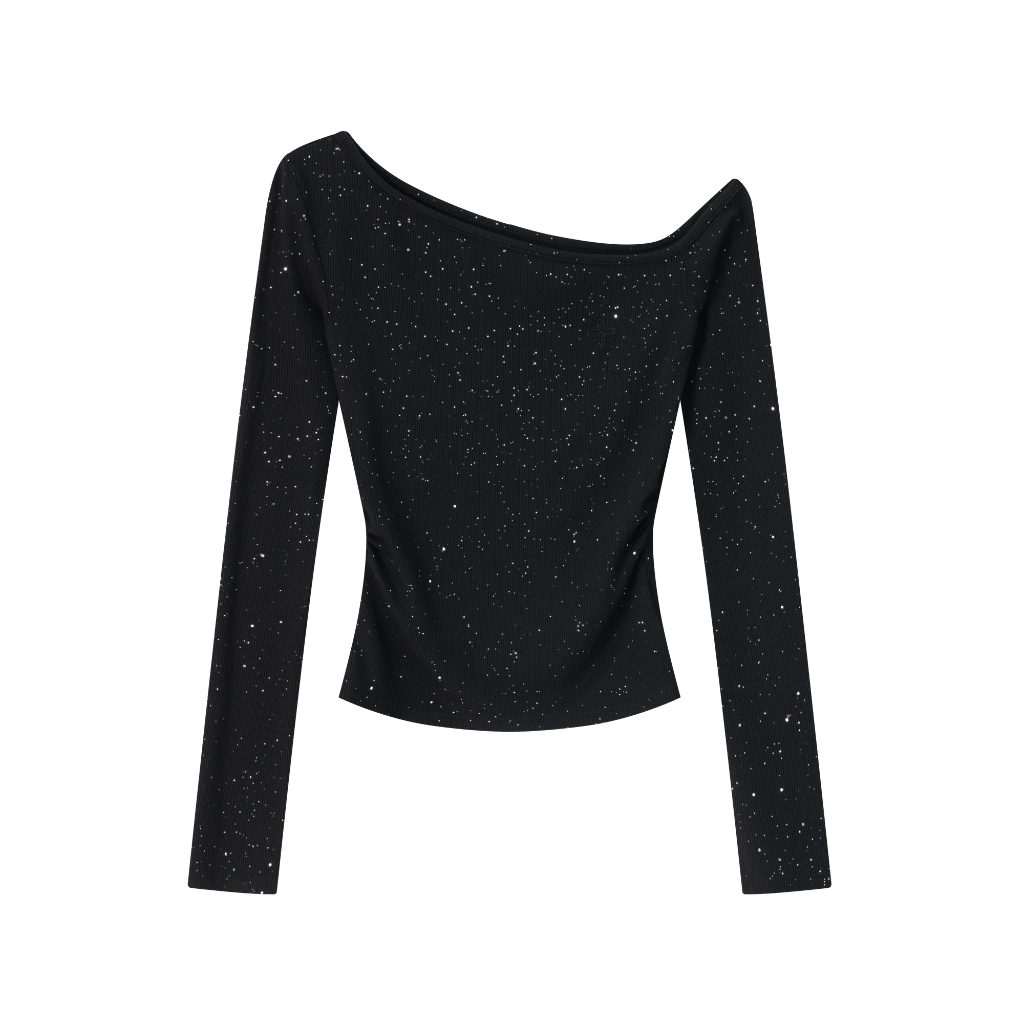 Black Rhinestones Cross Off-Shoulder Long Sleeve 