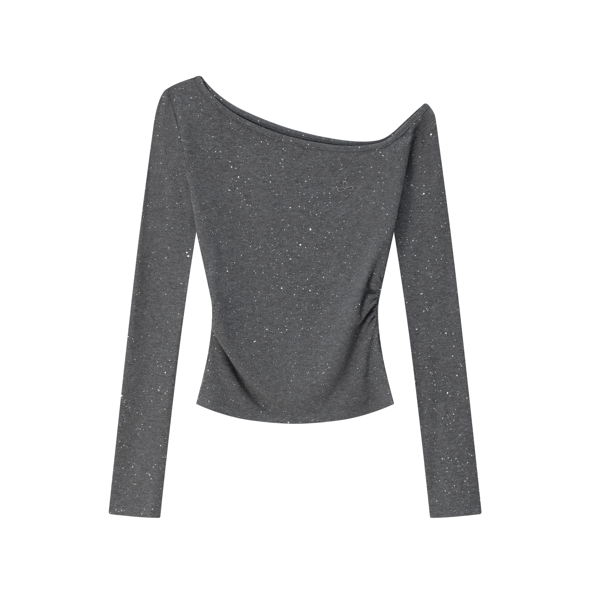 Grey Rhinestones Cross Off-Shoulder Long Sleeve