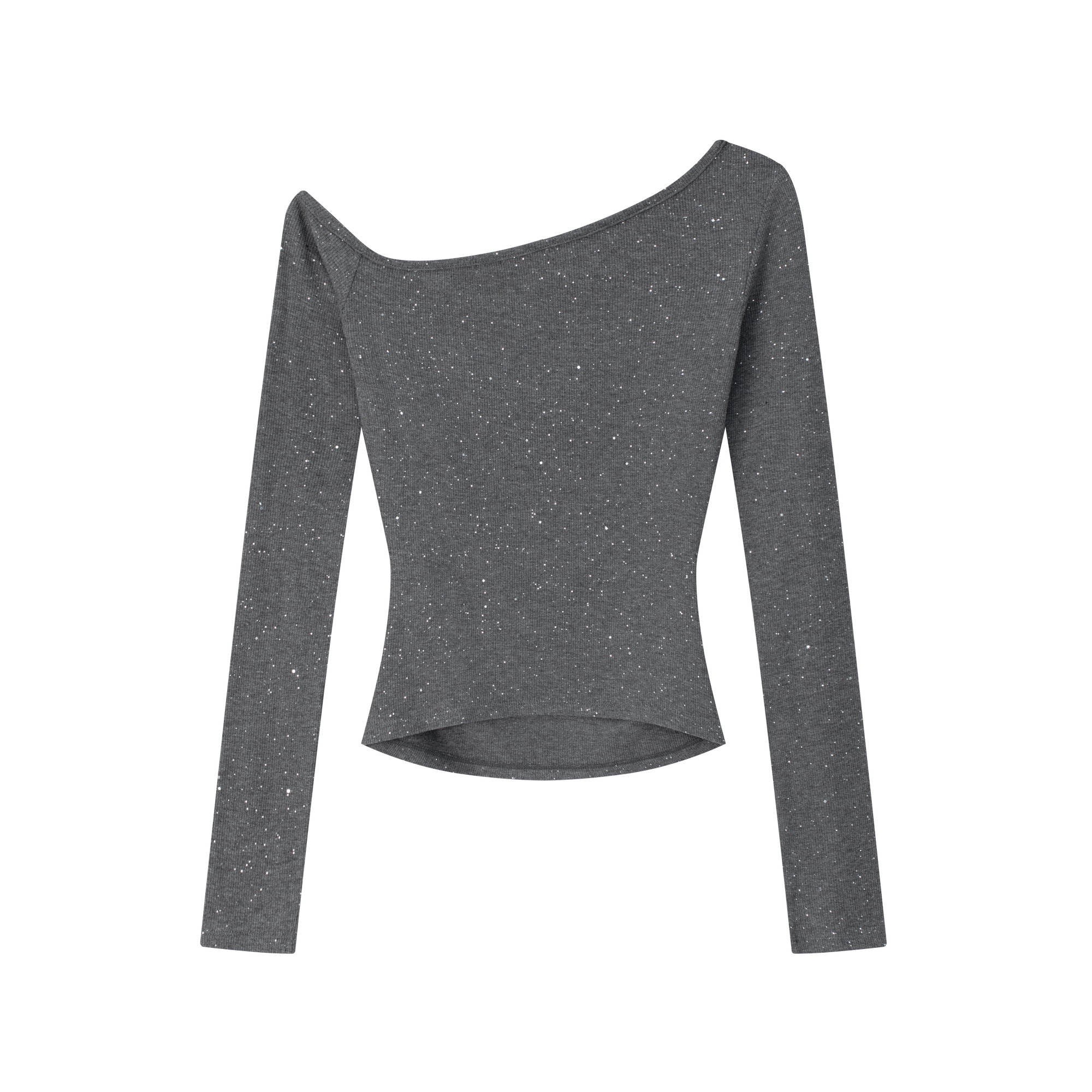 Grey Rhinestones Cross Off-Shoulder Long Sleeve