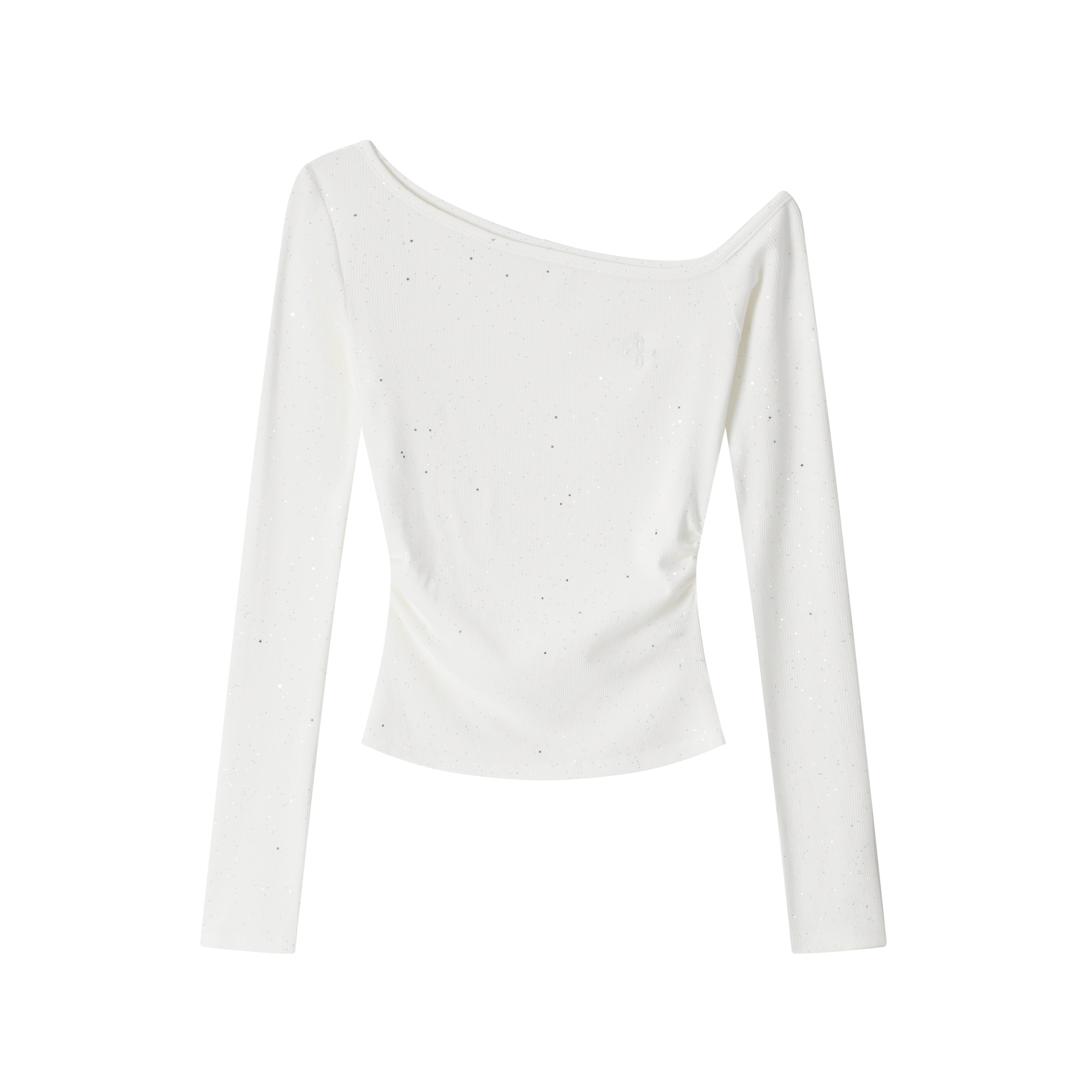 White Rhinestones Cross Off-Shoulder Long Sleeve
