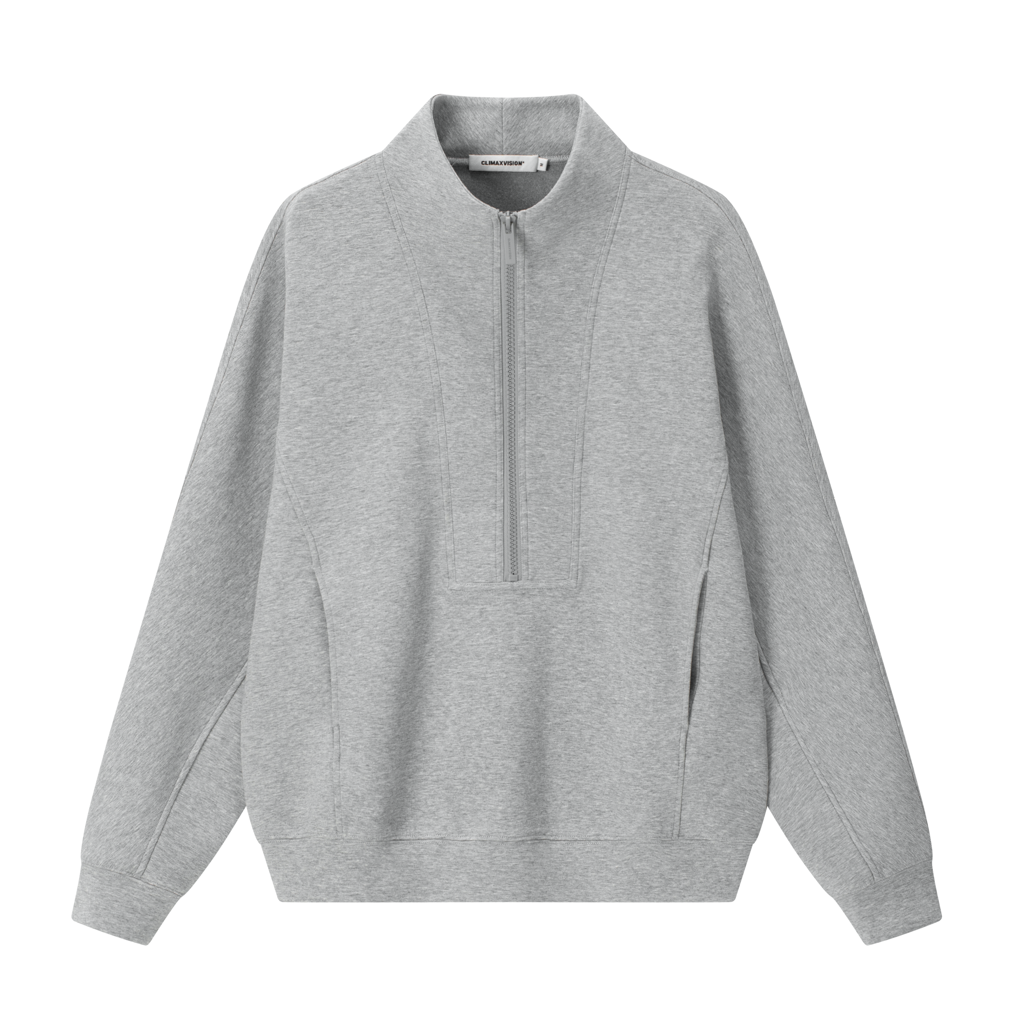 Grey Air Layer High Neck Zip-Up Casual Fleece Sweatshirt