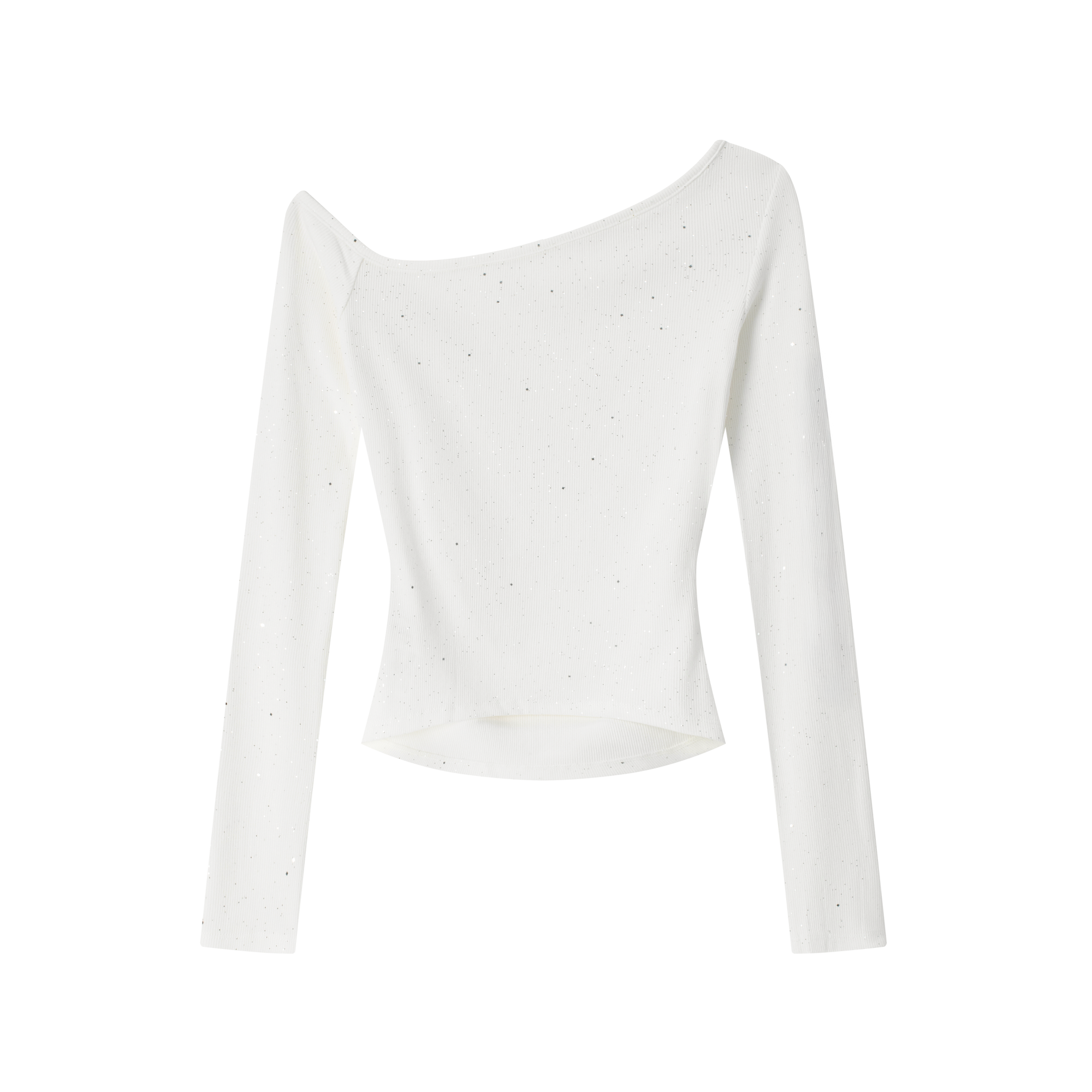 White Rhinestones Cross Off-Shoulder Long Sleeve