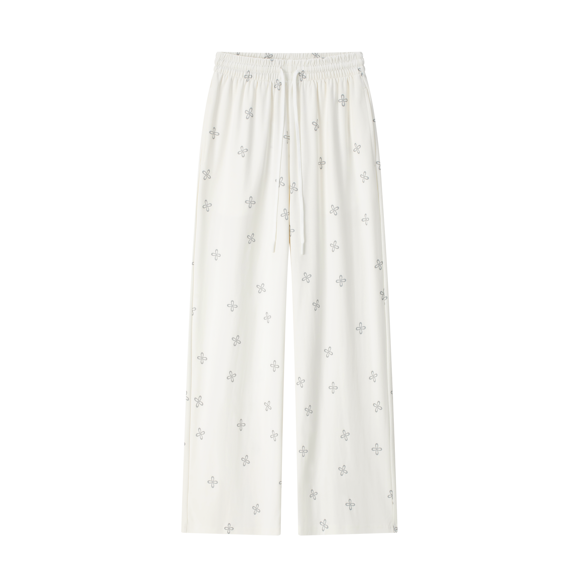 White Lazy Cross-Patterned Casual Pants