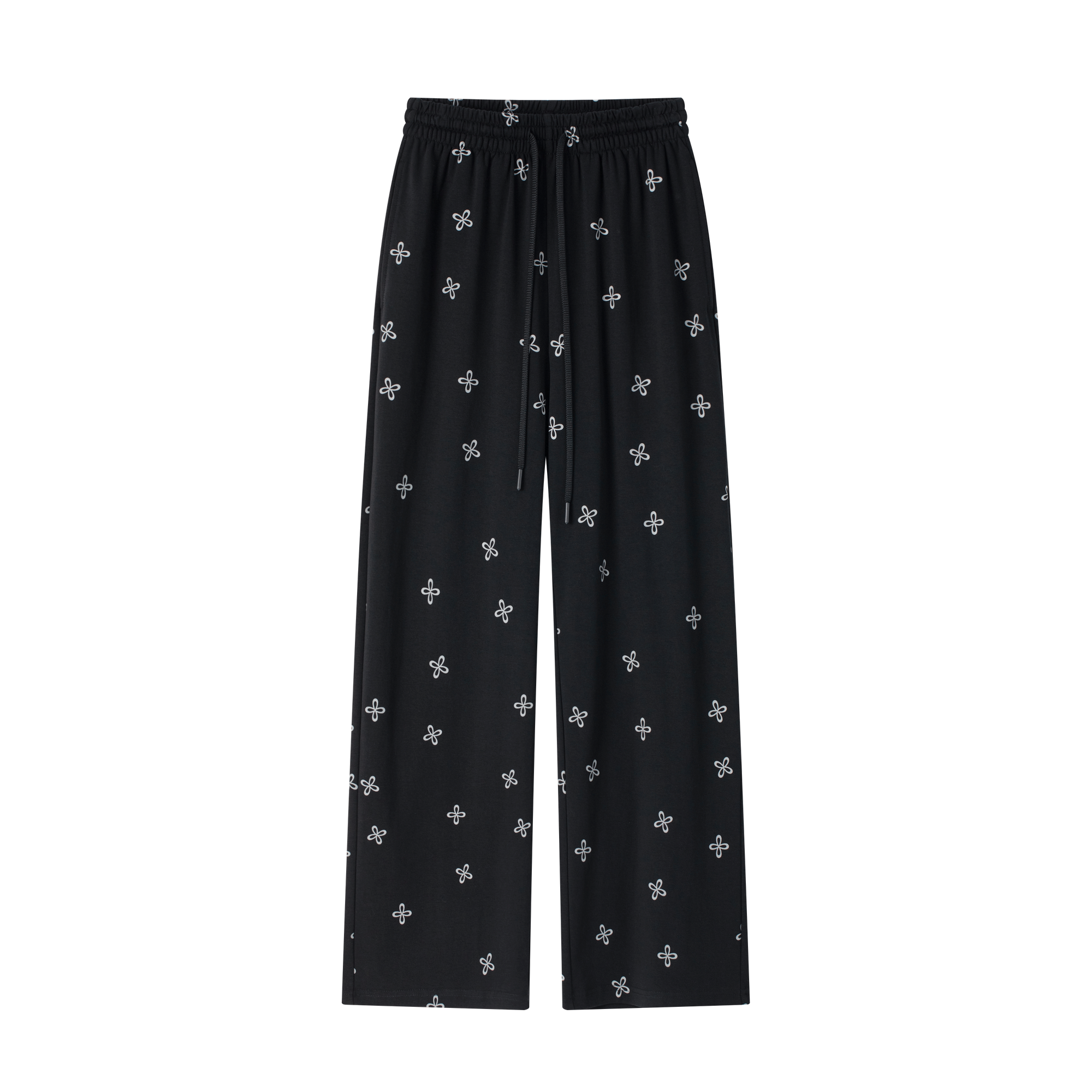 Black Lazy Cross-Patterned Casual Pants