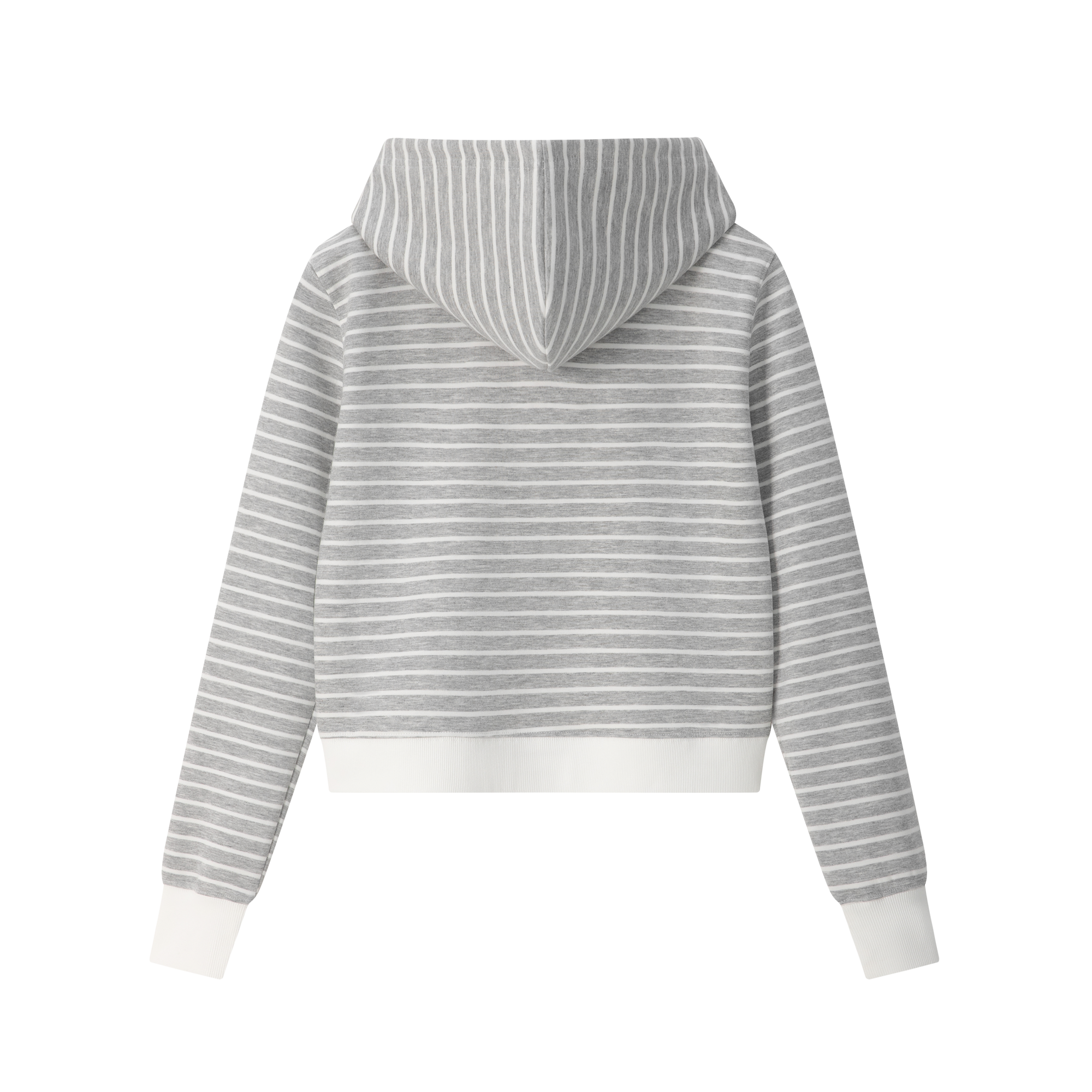 Gray and White Striped Cross-Pattern Airy Hooded Zip-Up Sweatshirt