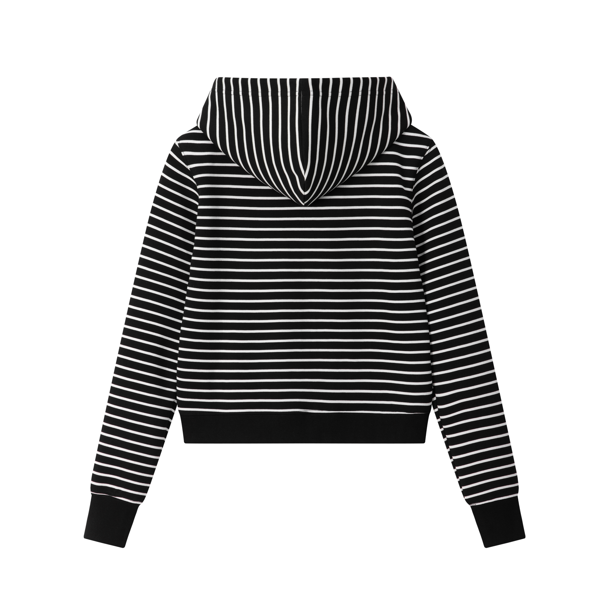 Black and White Striped Cross-Pattern Airy Hooded Zip-Up Sweatshirt