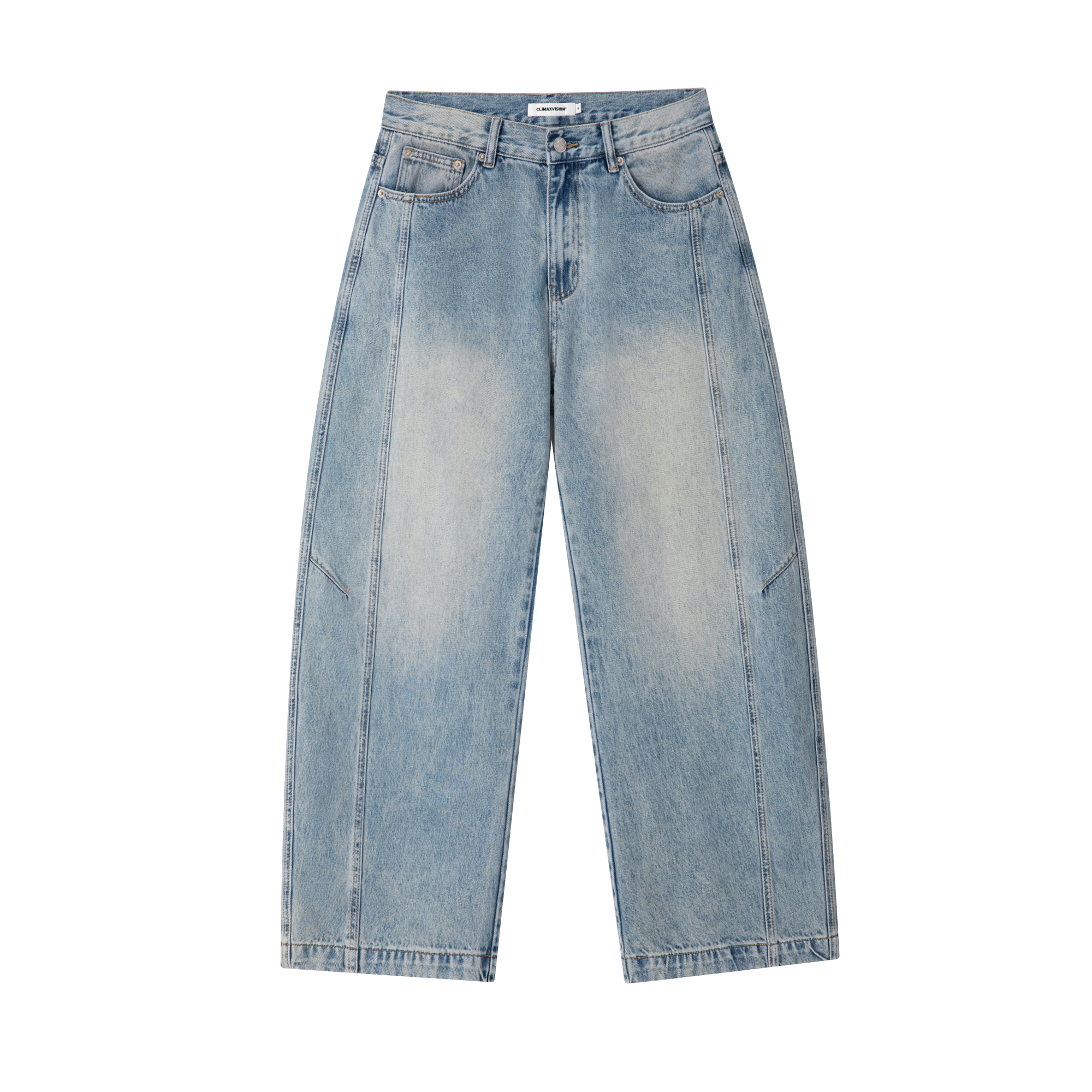 Blue Washed Wide-Leg Curved Jeans