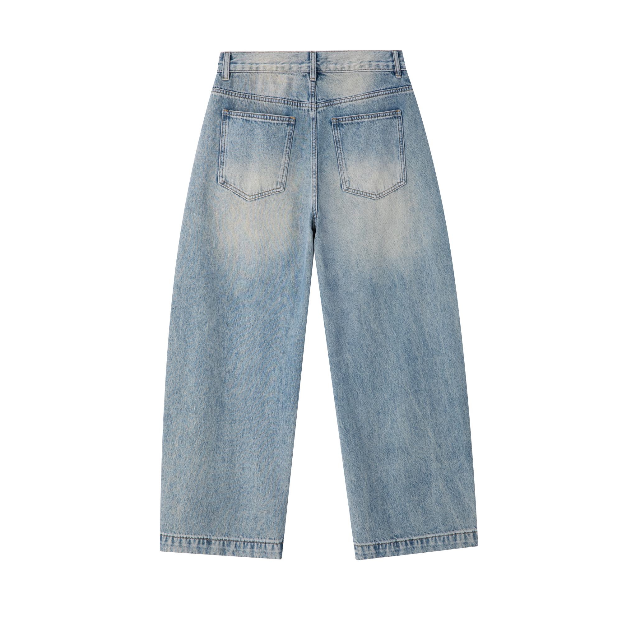 Blue Washed Wide-Leg Curved Jeans