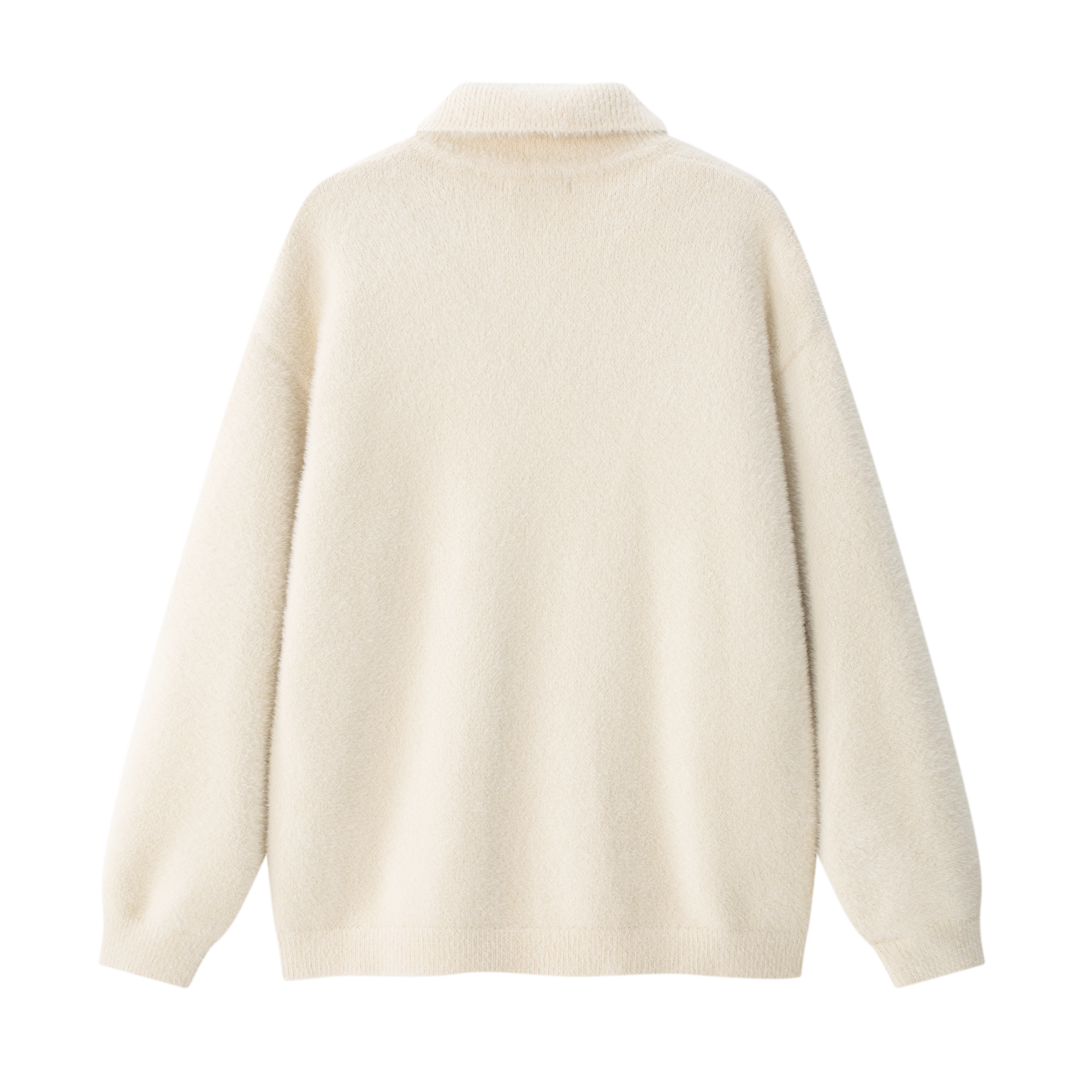 White Faux Mink Lapel Polo Collar Long-sleeved Sweater