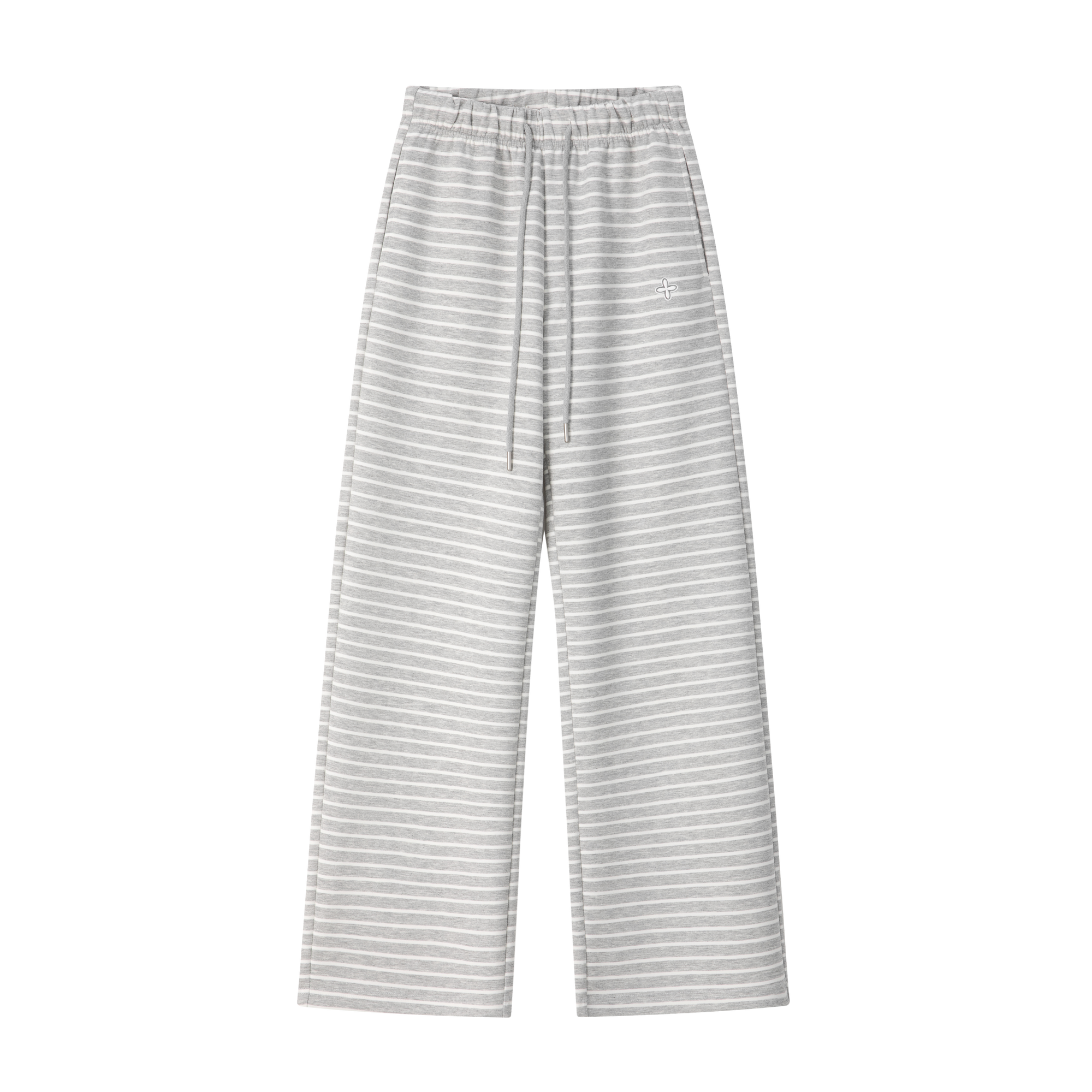 Gray and White Striped Cross-Pattern Casual Sweatpants