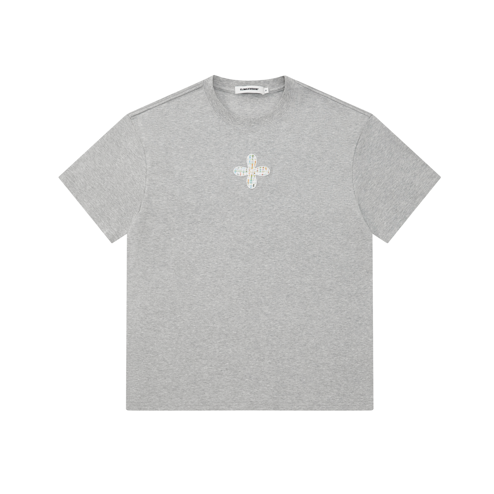 Grey Chanel-Style Cross Embroidery T-Shirt