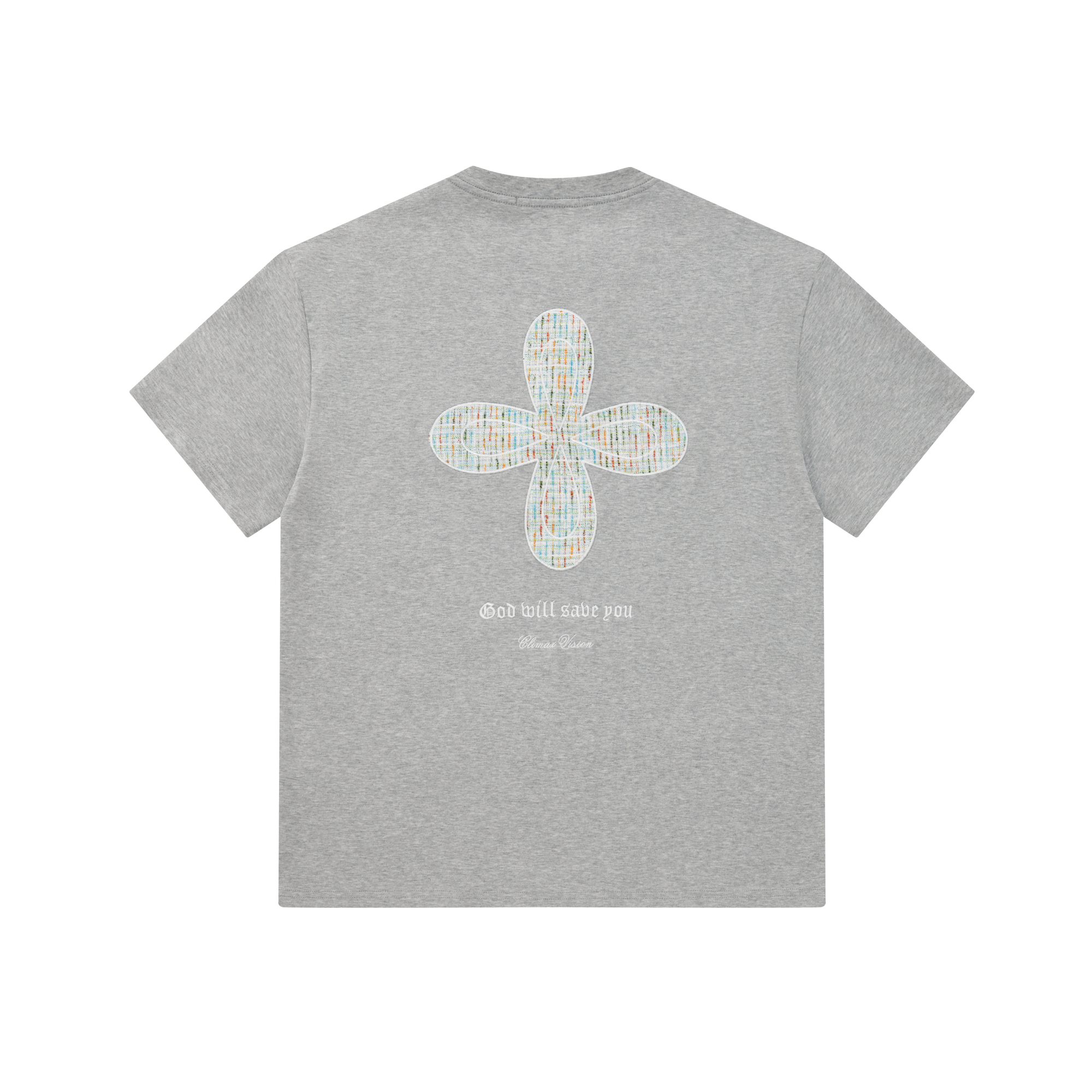 Grey Chanel-Style Cross Embroidery T-Shirt