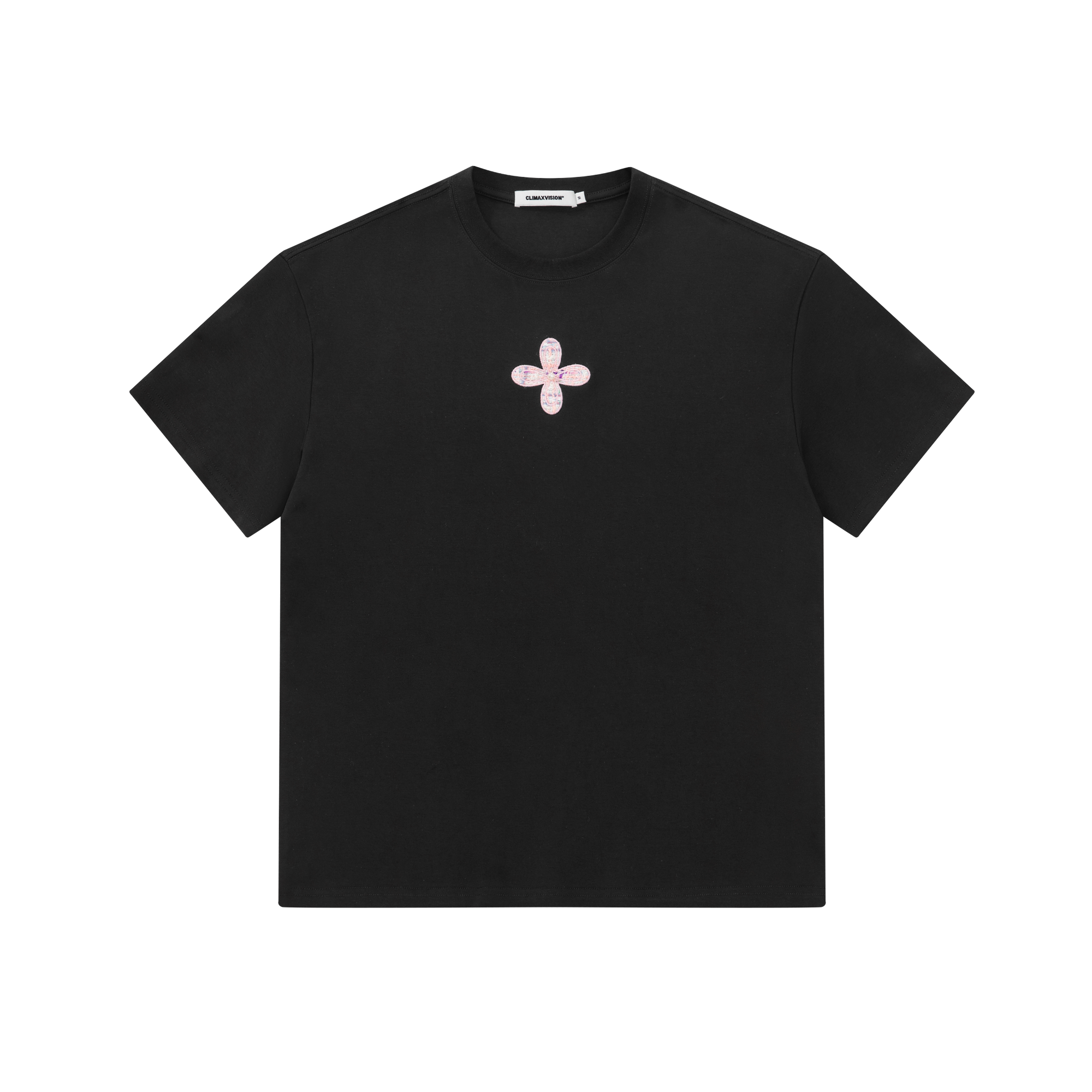 Black Chanel-style Cross Embroidered T-Shirt