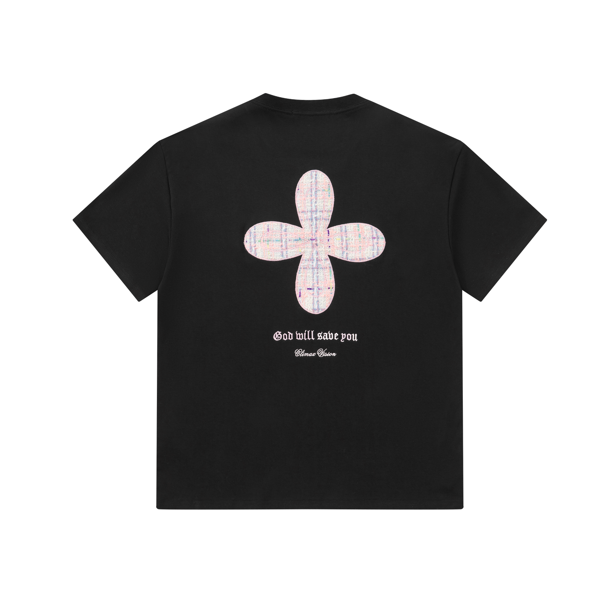 Black Chanel-style Cross Embroidered T-Shirt