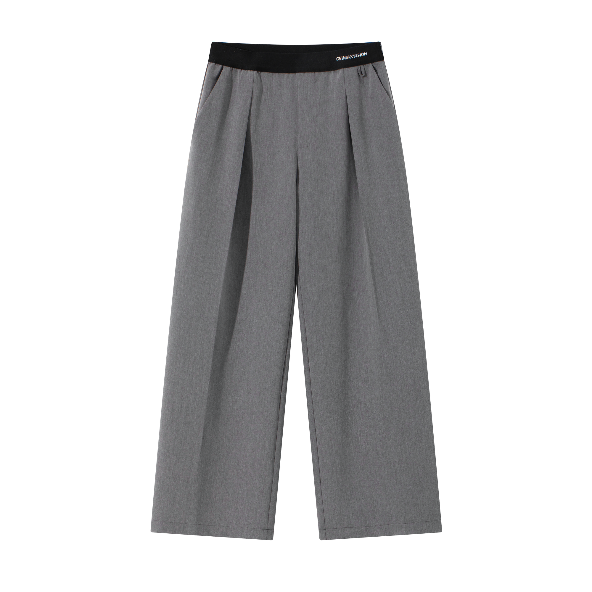 Grey Rhinestone Elastic Waist Slim Wool Trousers