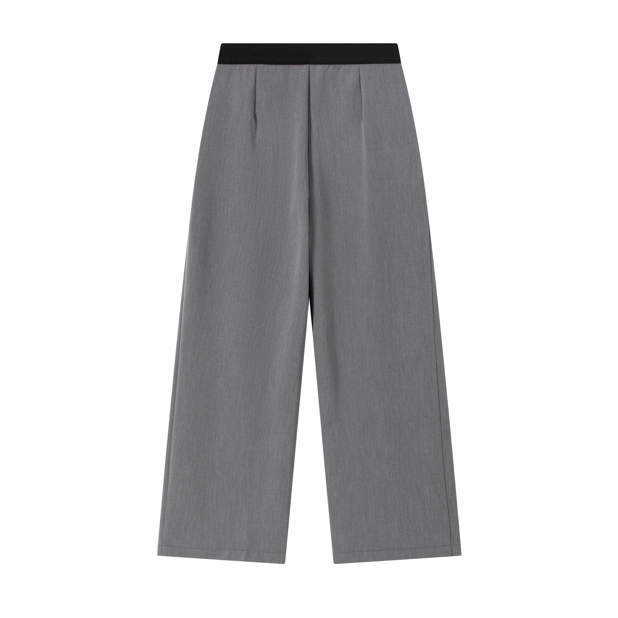 Grey Rhinestone Elastic Waist Slim Wool Trousers