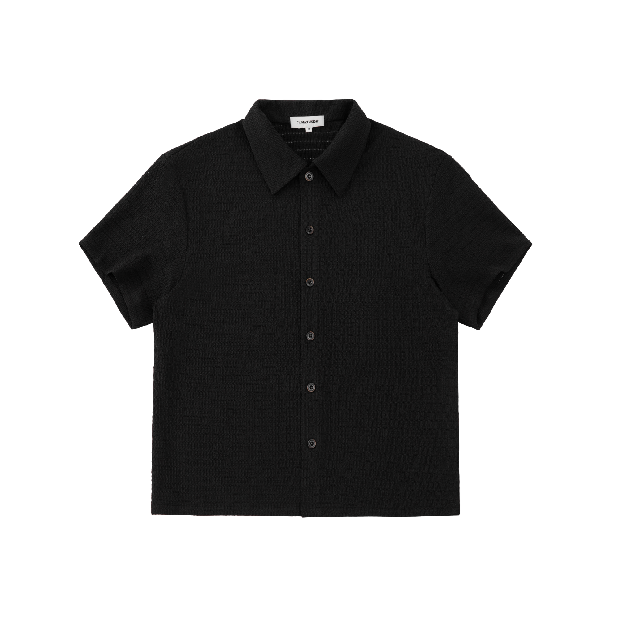Black Embossed Striped Short-Sleeve Shirt