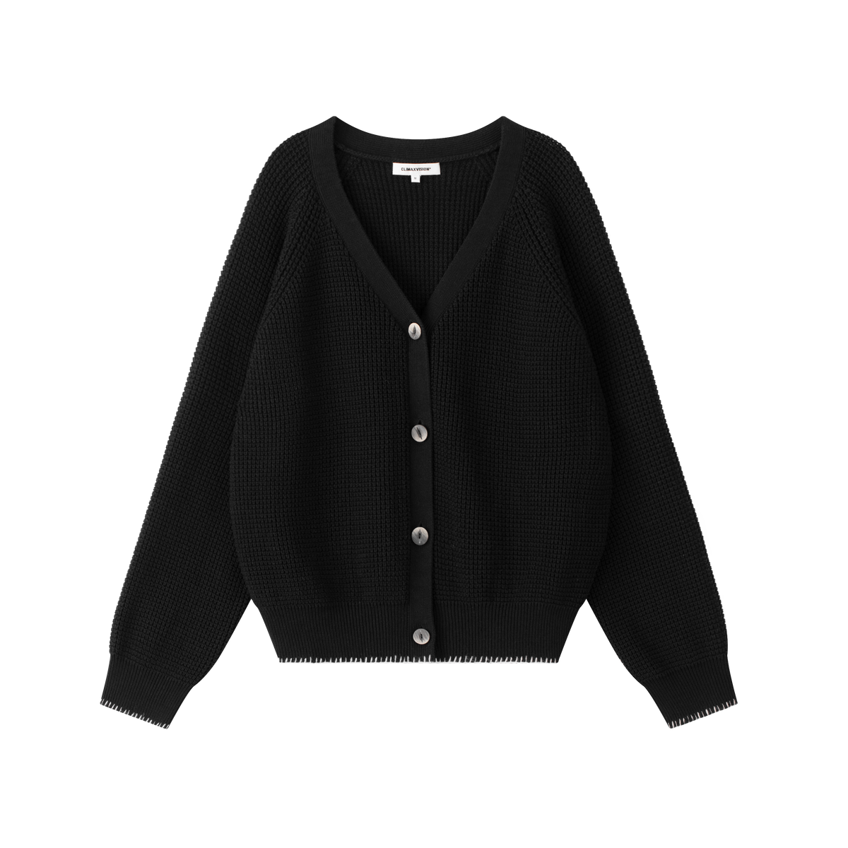 Black Color-blocked V-neck Cardigan