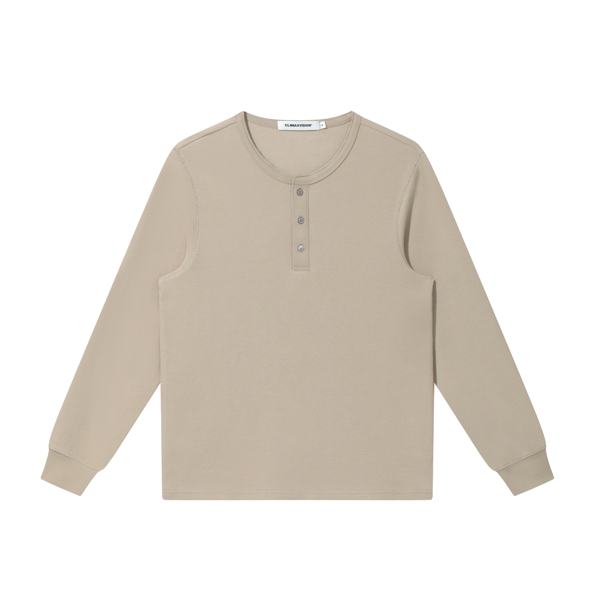 Khaki Henley Neck Textured Long Sleeve T-Shirt