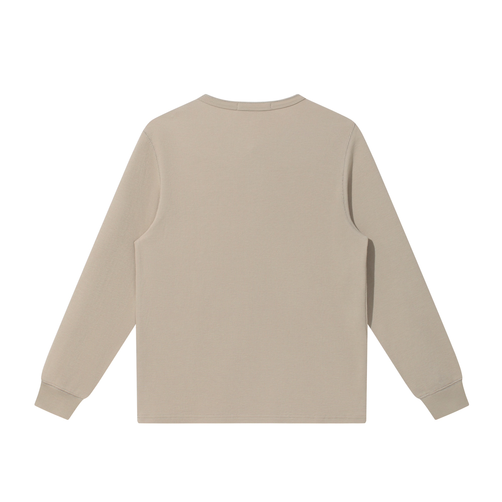 Khaki Henley Neck Textured Long Sleeve T-Shirt