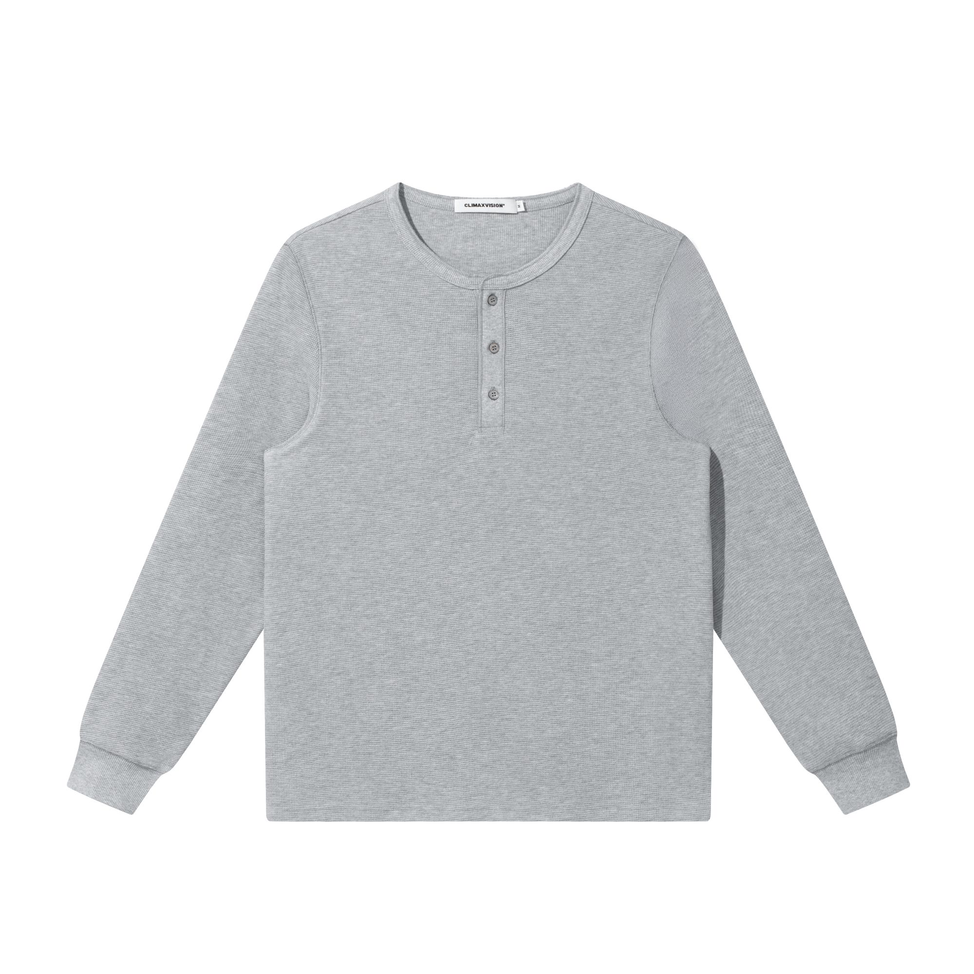 Grey Henley Neck Textured Long Sleeve T-Shirt