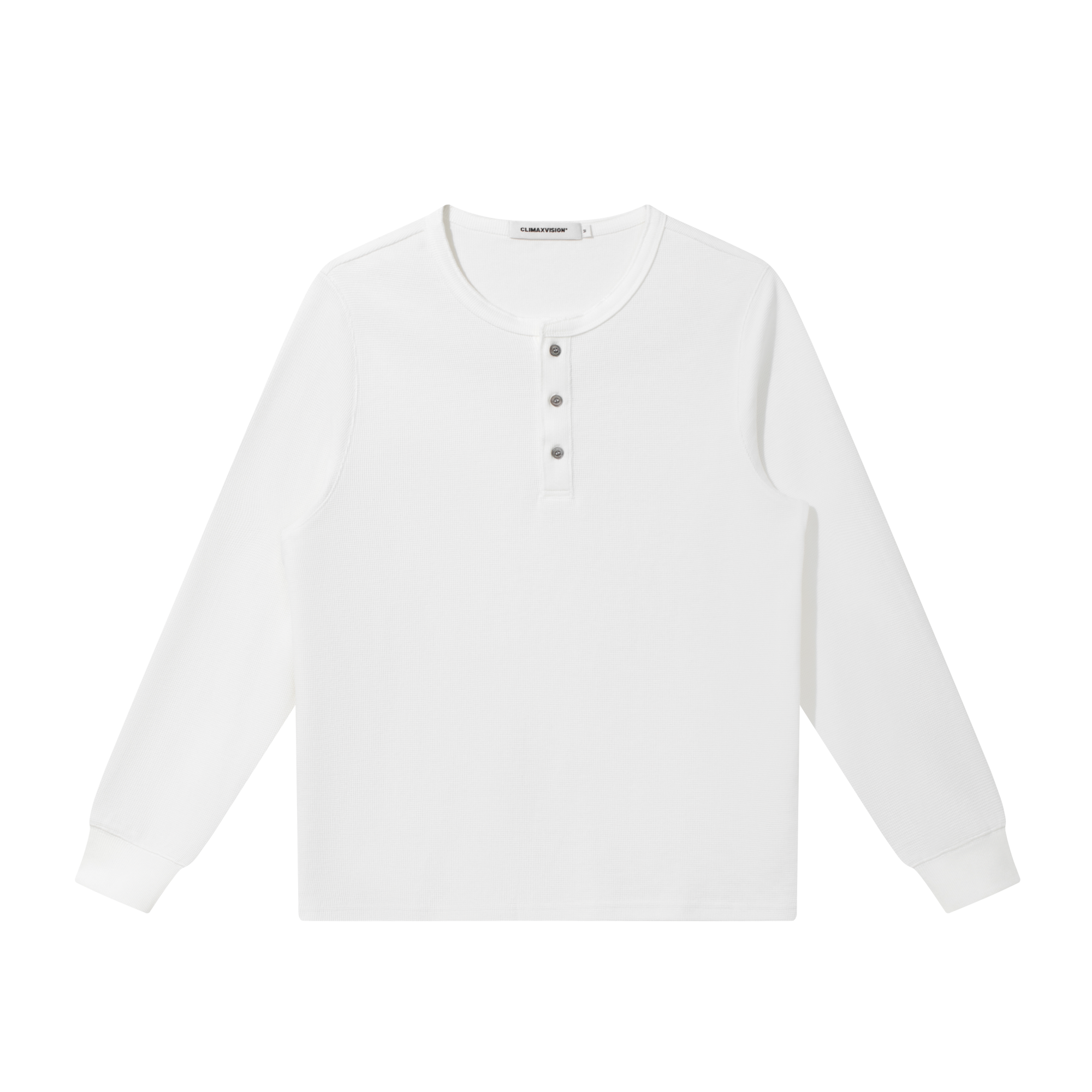 White Henley Collar Textured Long Sleeve T-Shirt