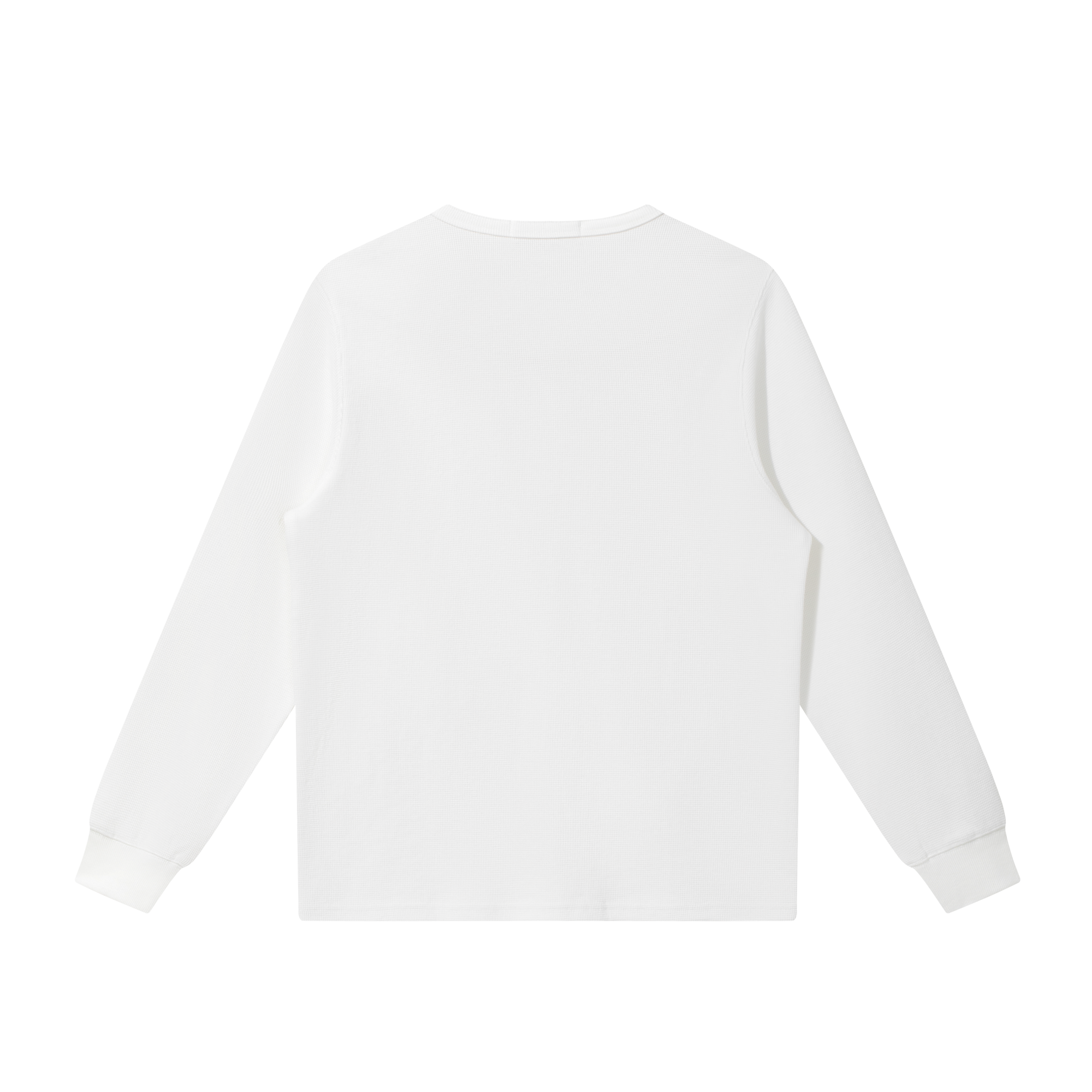 White Henley Collar Textured Long Sleeve T-Shirt