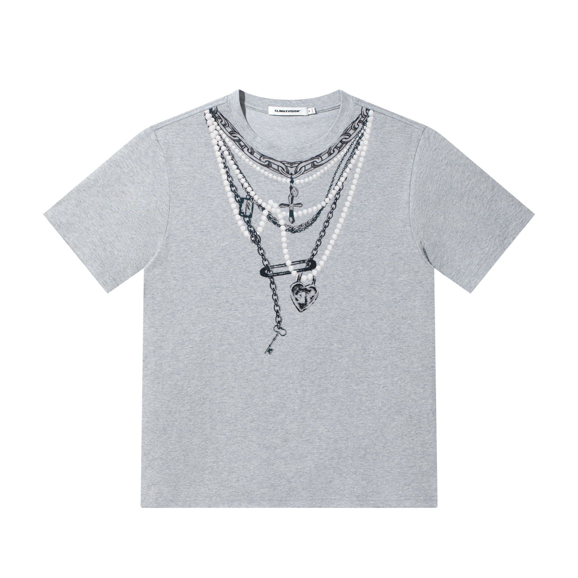 Grey 3D Pearl Print Chain Short Sleeve