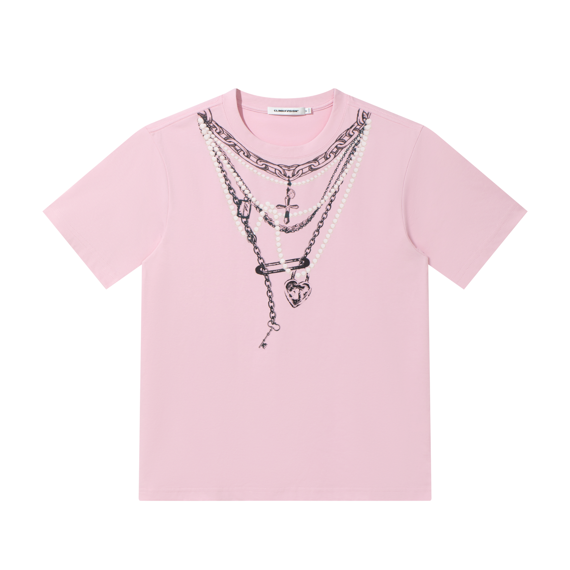 Pink 3D Pearl Print Chain Short Sleeve