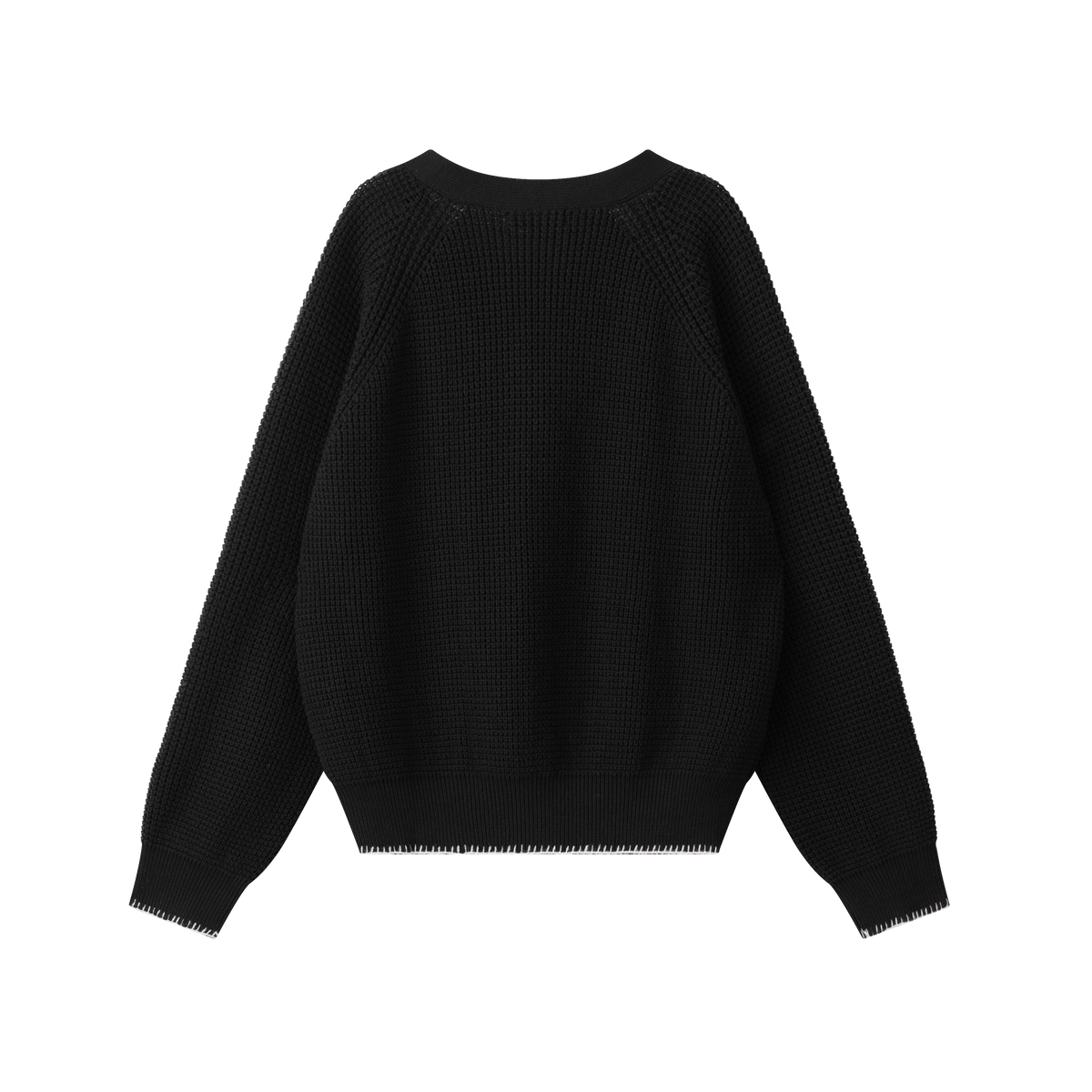 Black Color-blocked V-neck Cardigan