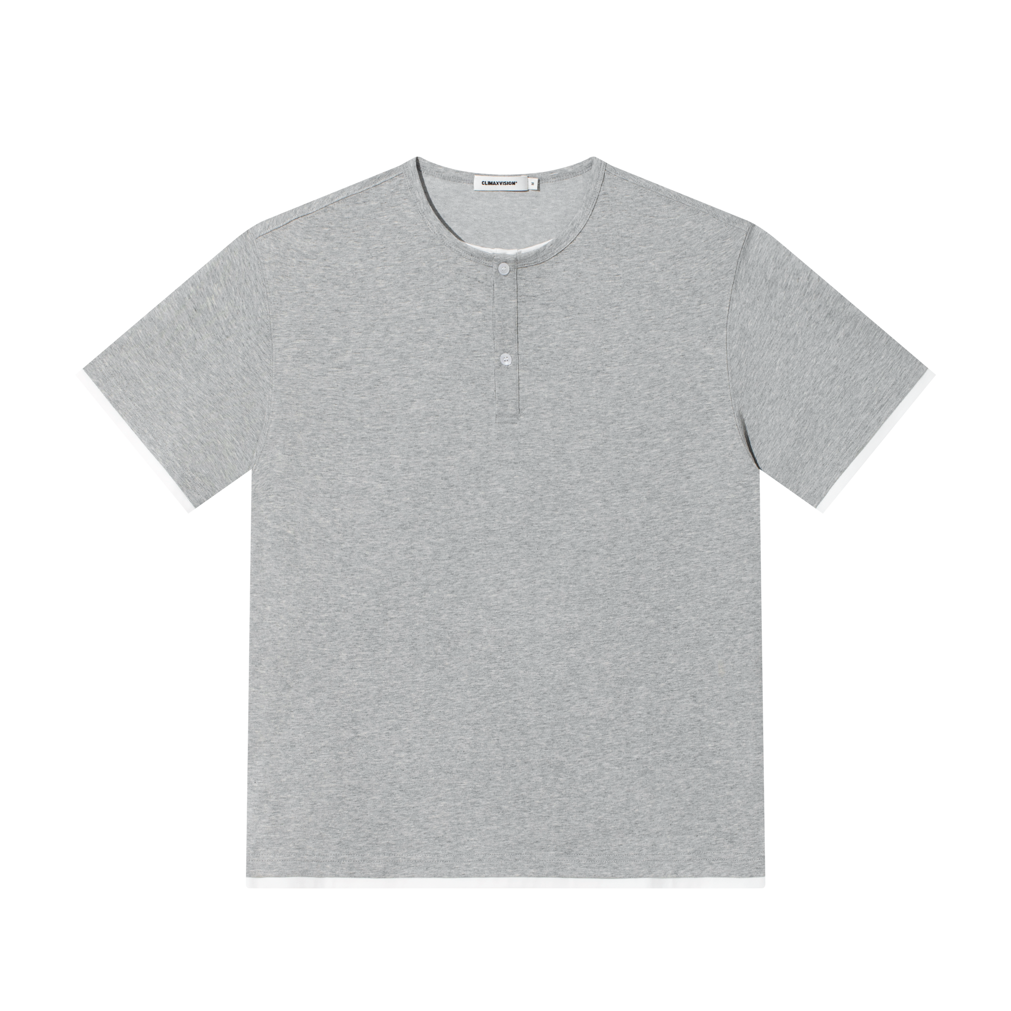 Light Grey Fake Two Piece Henley Collar Short Sleeves