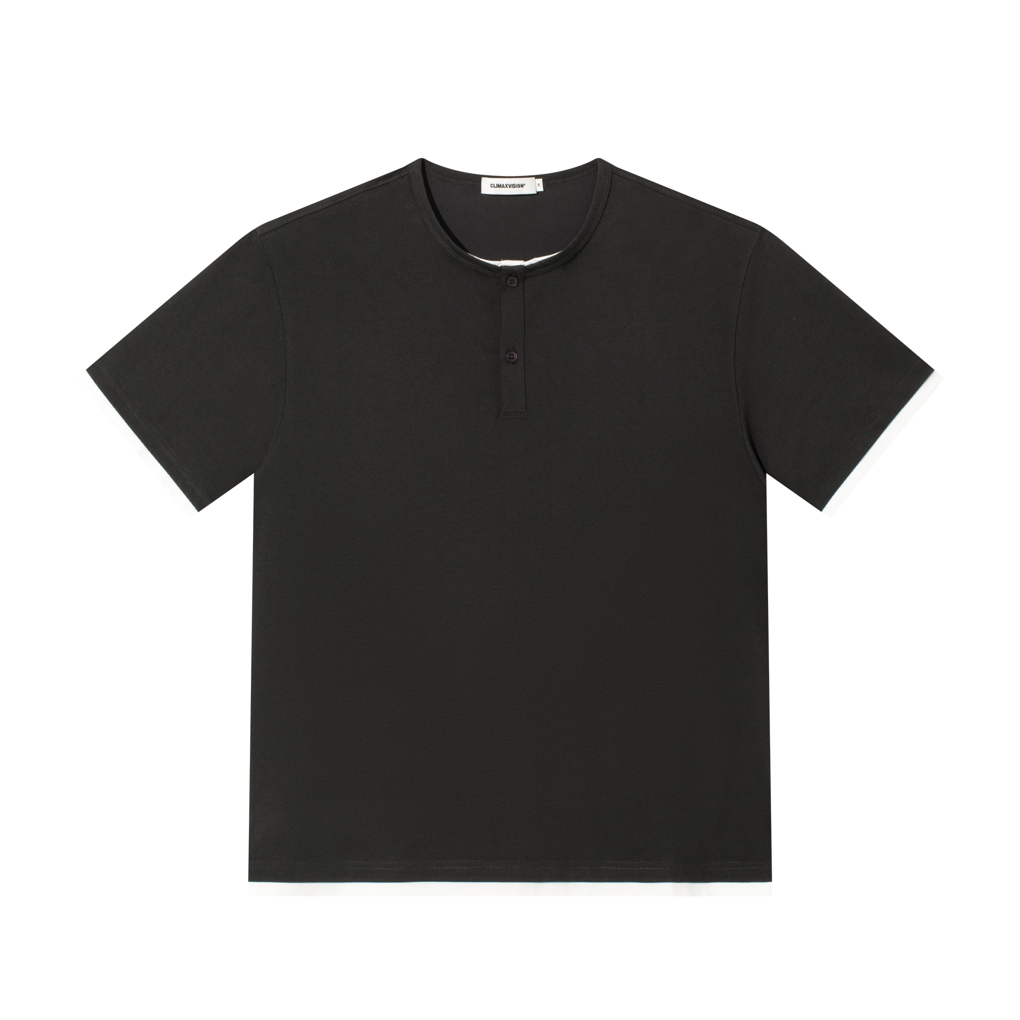 Dark Grey Fake Two Piece Henley Collar Short Sleeves
