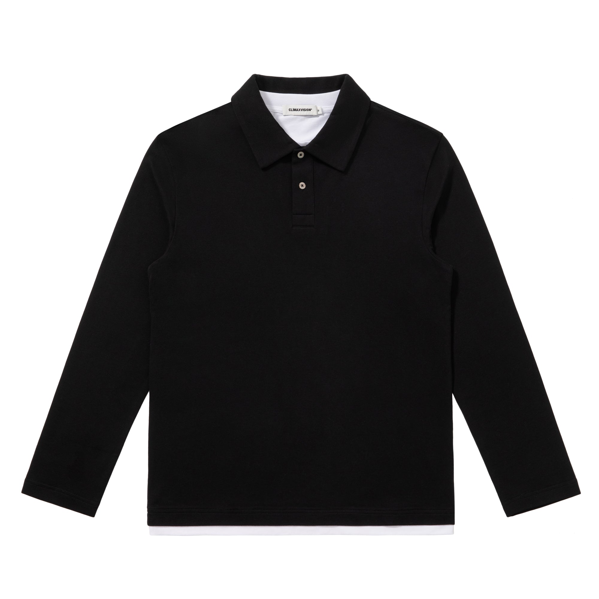 Black Contrast Color Fake Two-piece Fitted Polo Shirt Long Sleeves