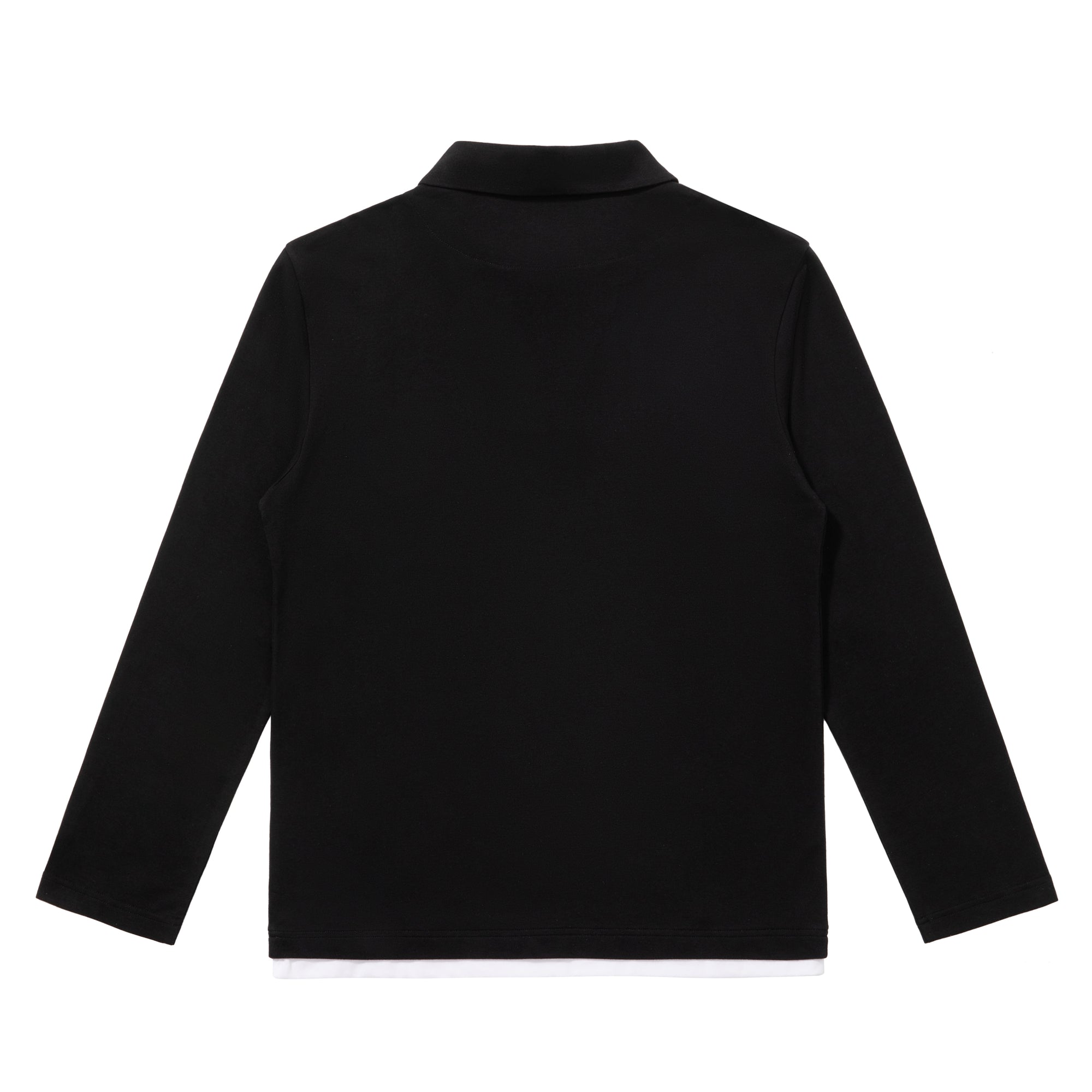 Black Contrast Color Fake Two-piece Fitted Polo Shirt Long Sleeves