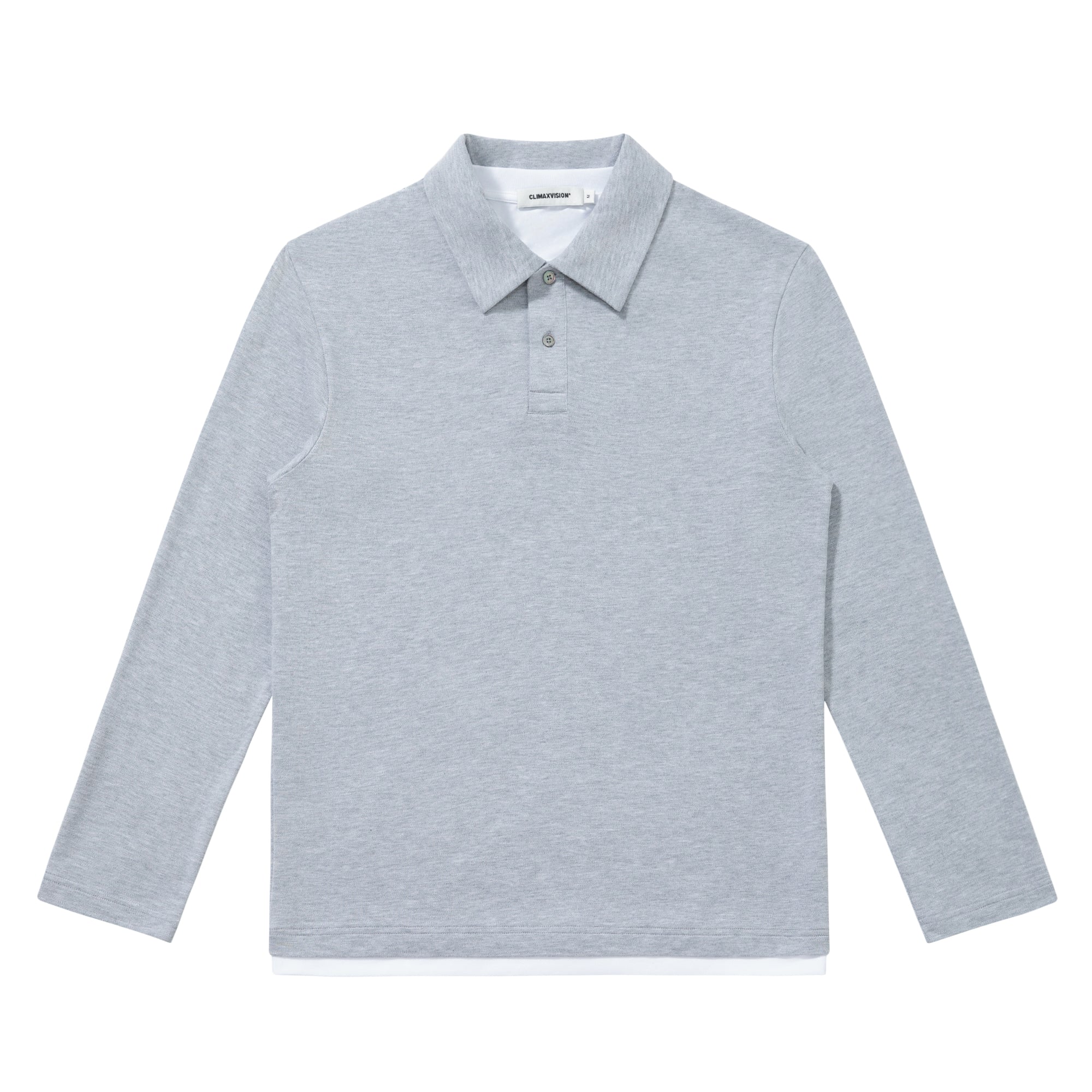 Gray Contrast Color Fake Two-piece Fitted Polo Shirt Long Sleeves