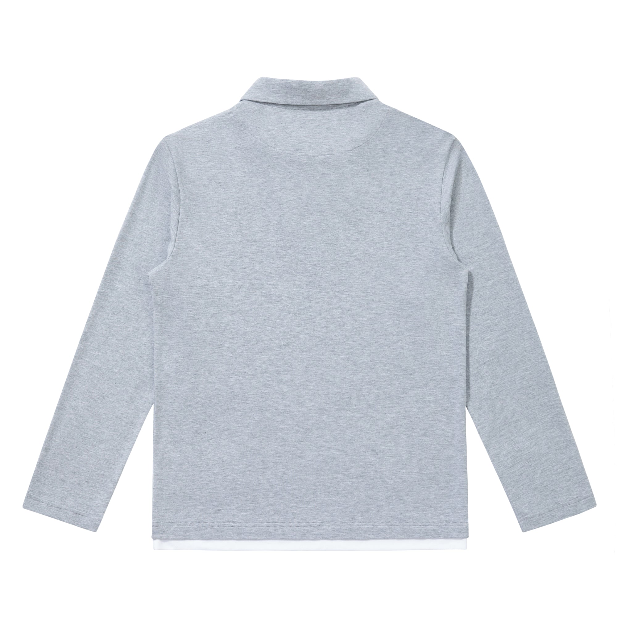 Gray Contrast Color Fake Two-piece Fitted Polo Shirt Long Sleeves