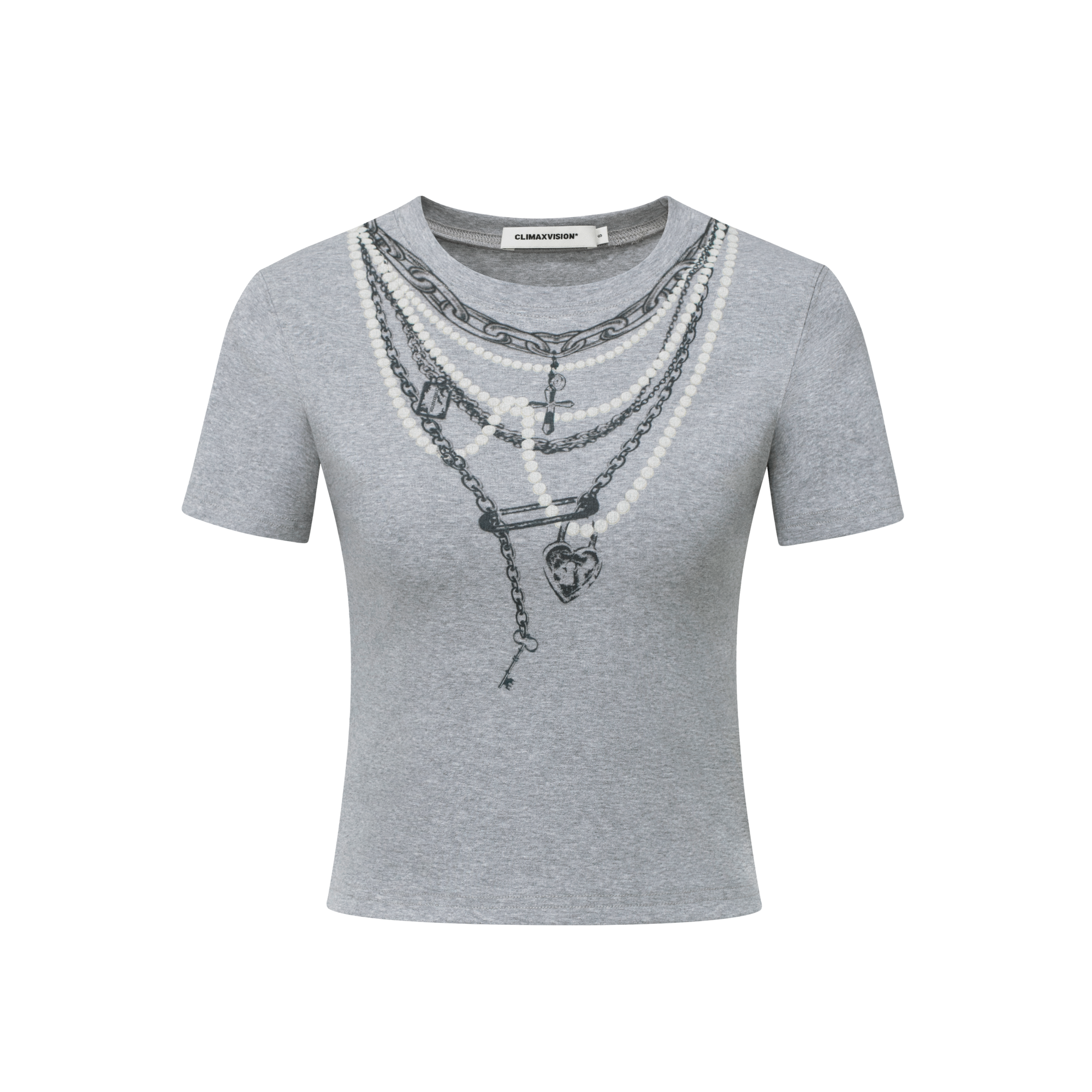 Grey Pearl Chain Printed Short Sleeves