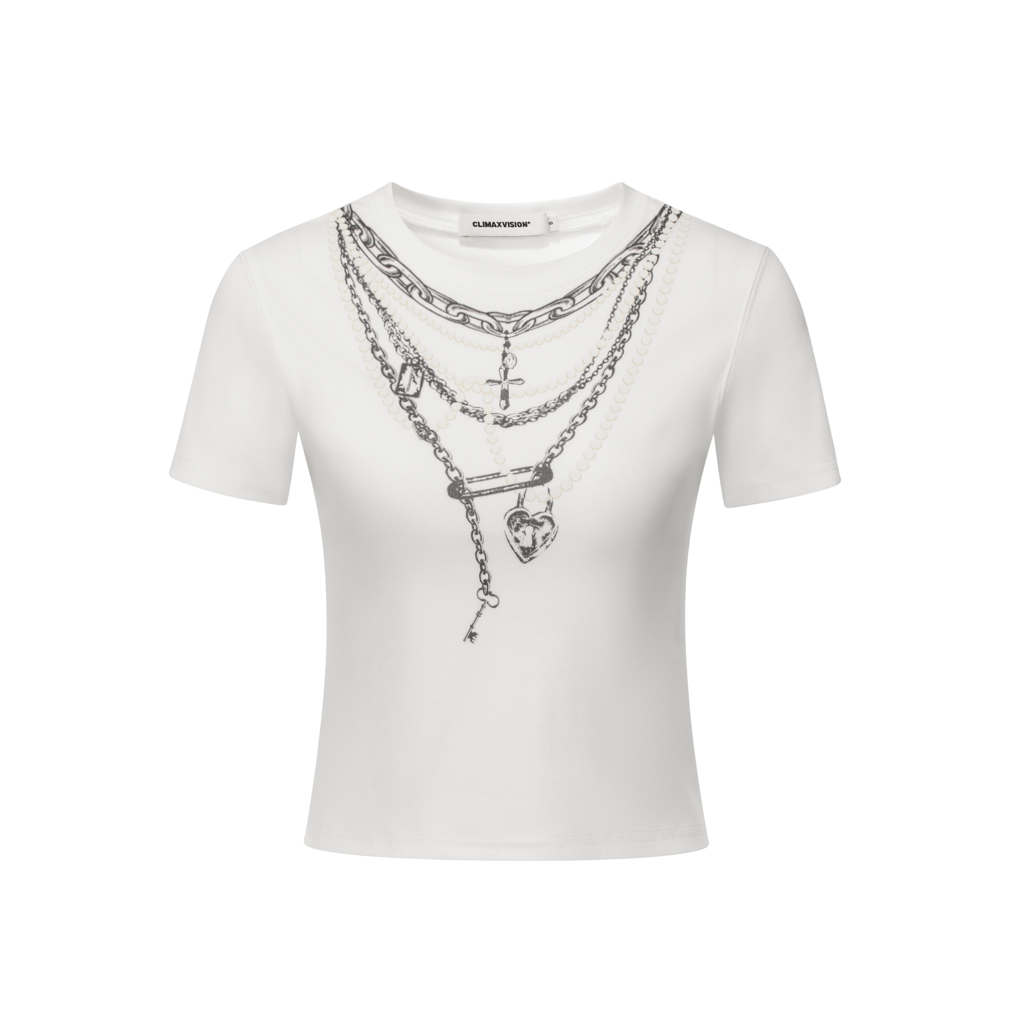 White pearl chain print short sleeves