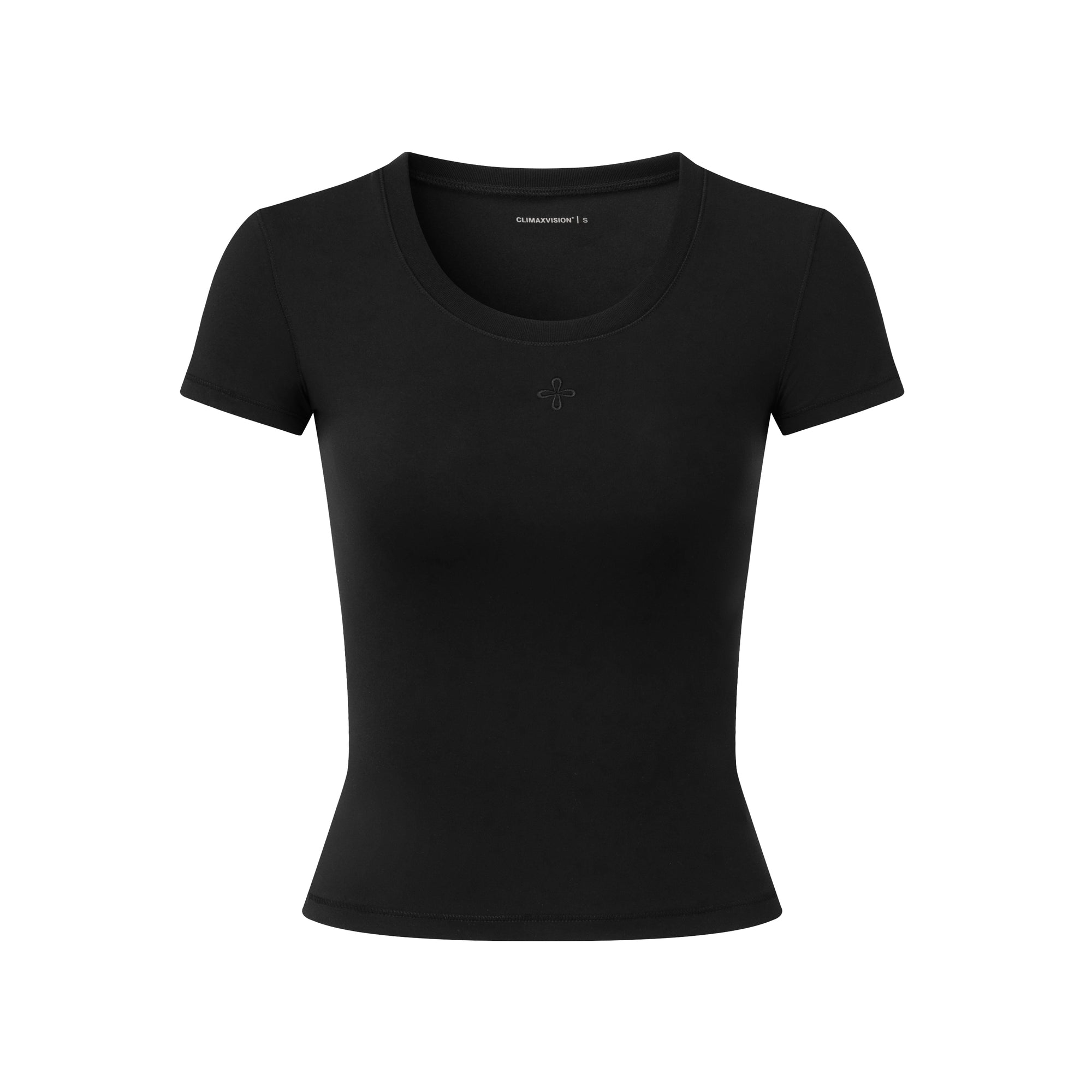 Black Cross Shaped U-Neck Short-Sleeve T-Shirt