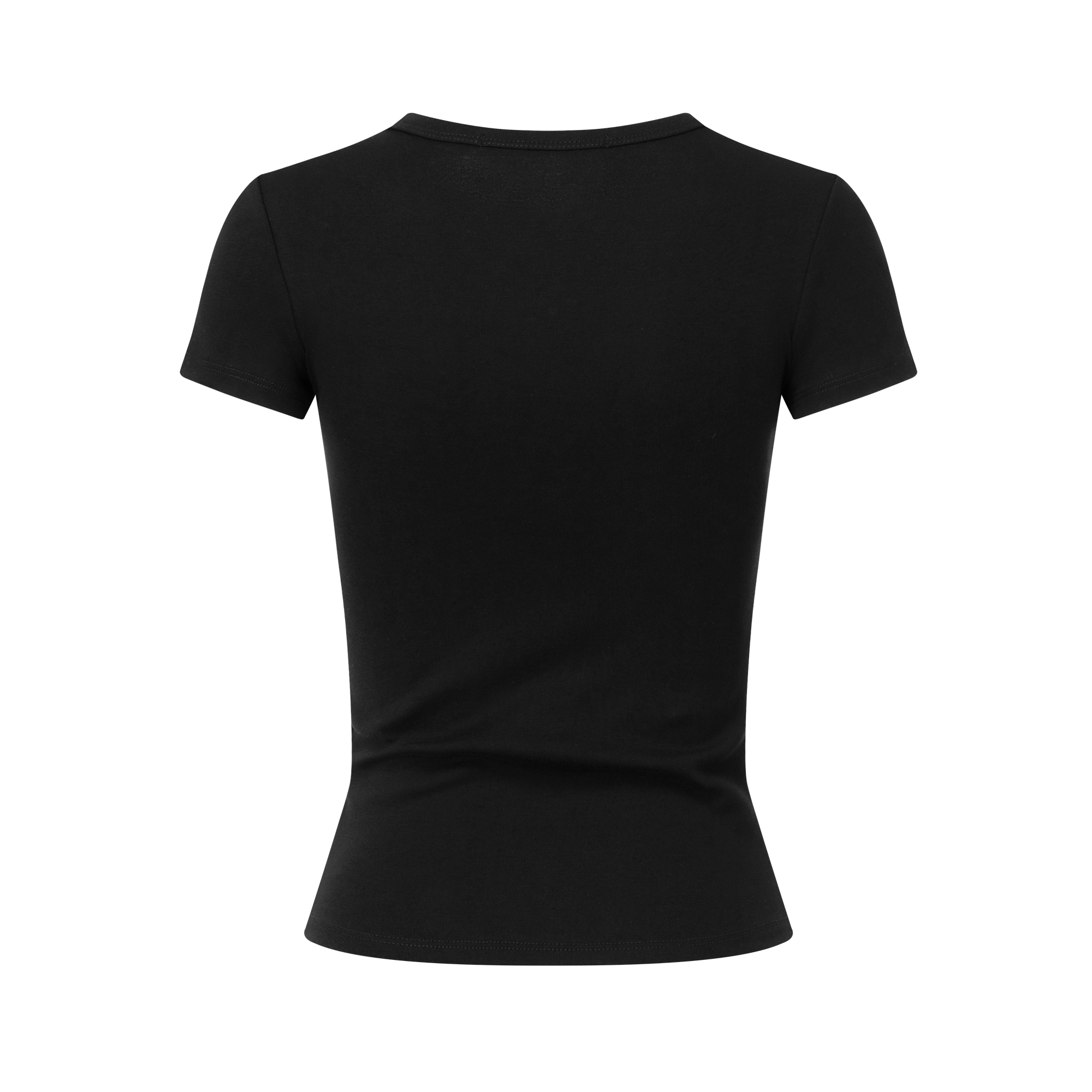 Black Hollow-out Cross Embroidery Slim Fit Short Sleeve