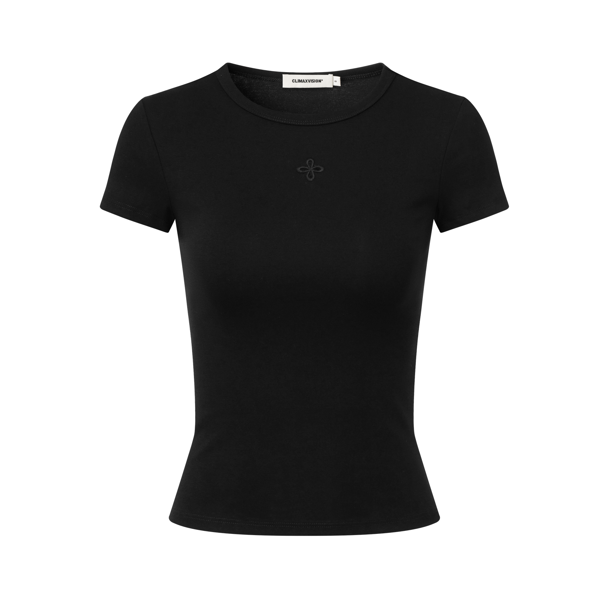 Black Hollow-out Cross Embroidery Slim Fit Short Sleeve