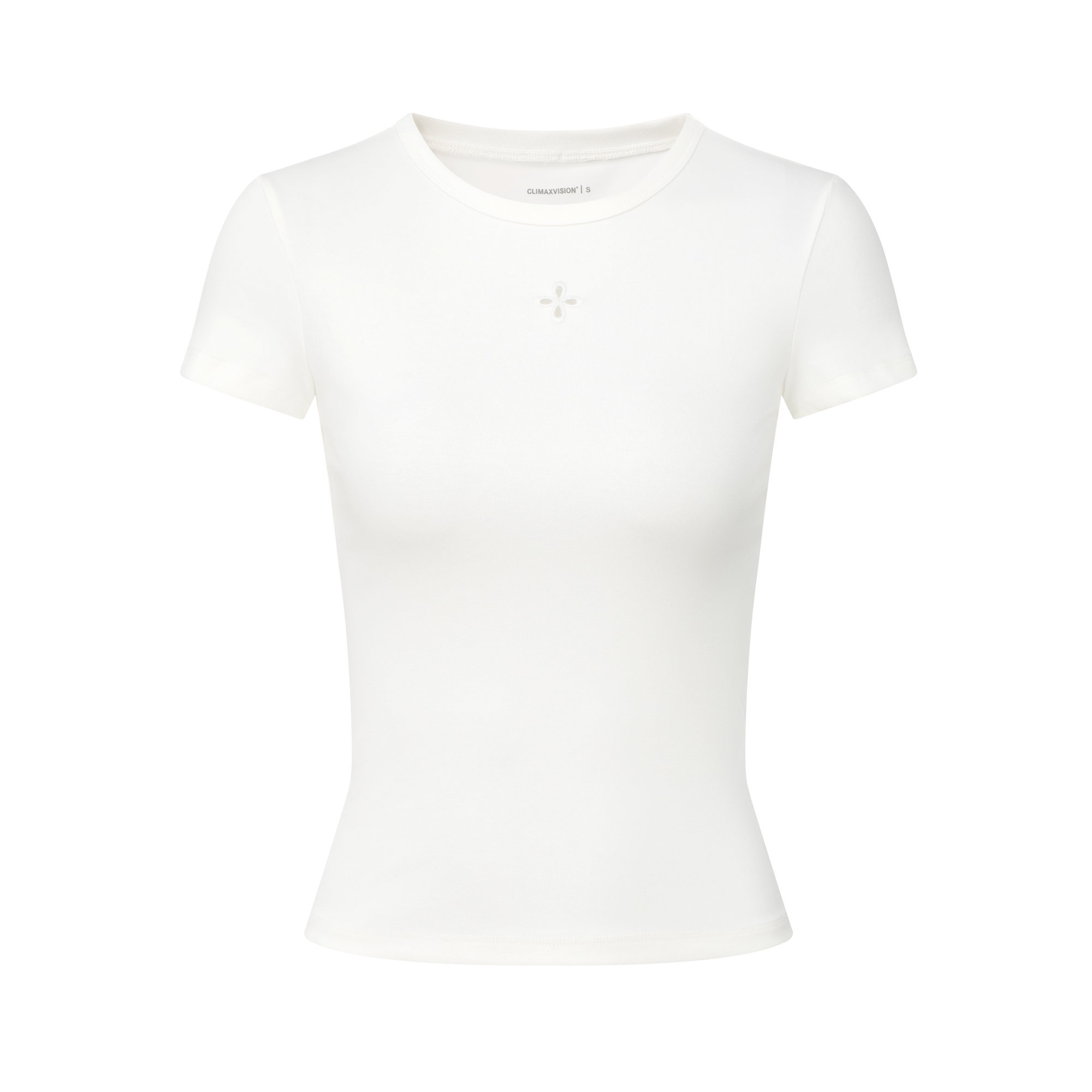 White Hollow-out Cross Embroidery Slim Fit Short Sleeve